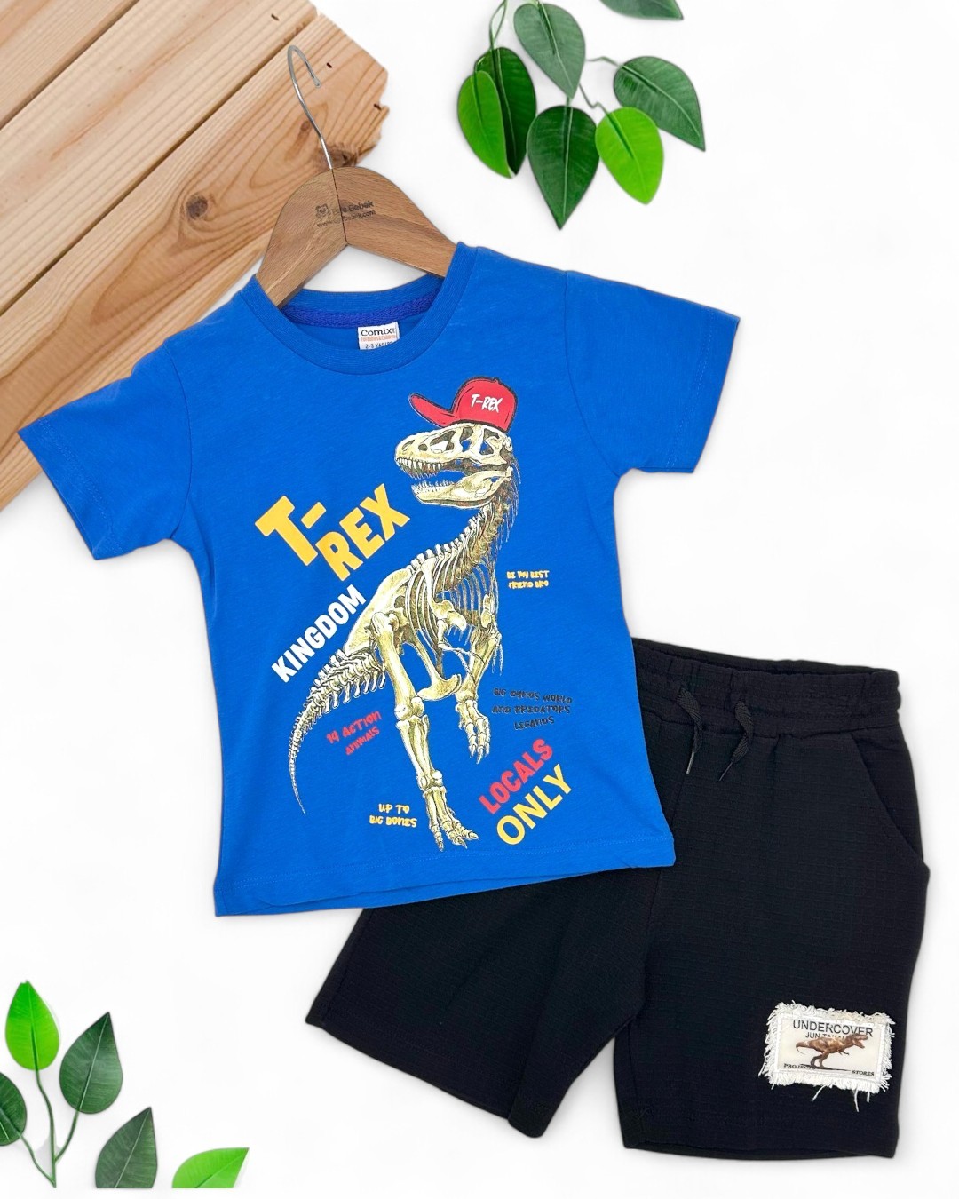 ERKEK ÇOCUK YAZLK T-REX 2-3-4-5-6 YAŞ ŞORTLI ALT ÜST TAKIM R1782 - SAKS