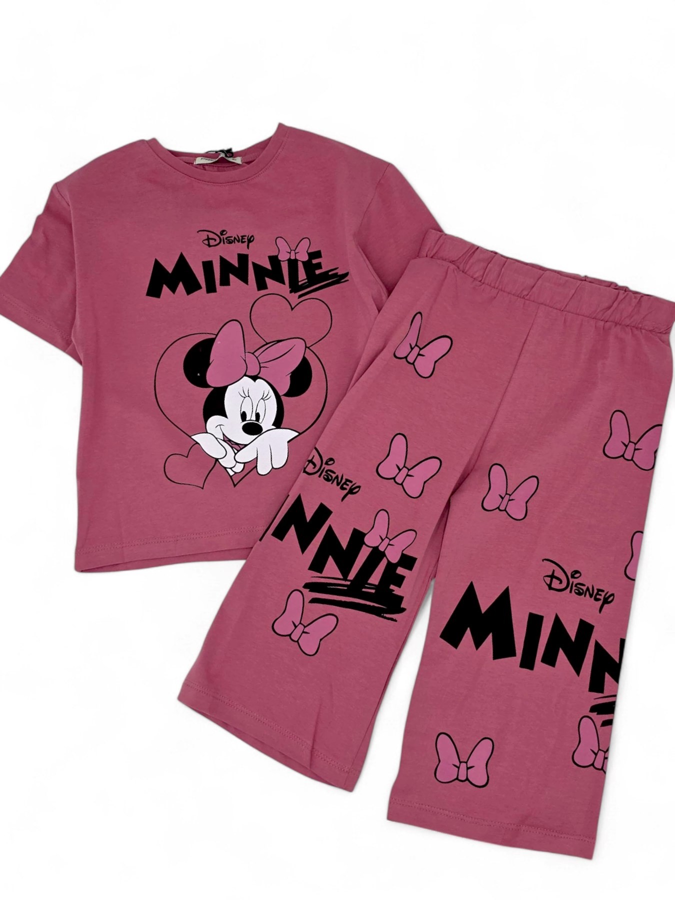 KIZ ÇOCUK Minnie Mouse BASKILI GENİŞ PAÇA KAPRİLİ 4-5-6-7-8 YAŞ ALT ÜST TAKIM R1918 - MÜRDÜM