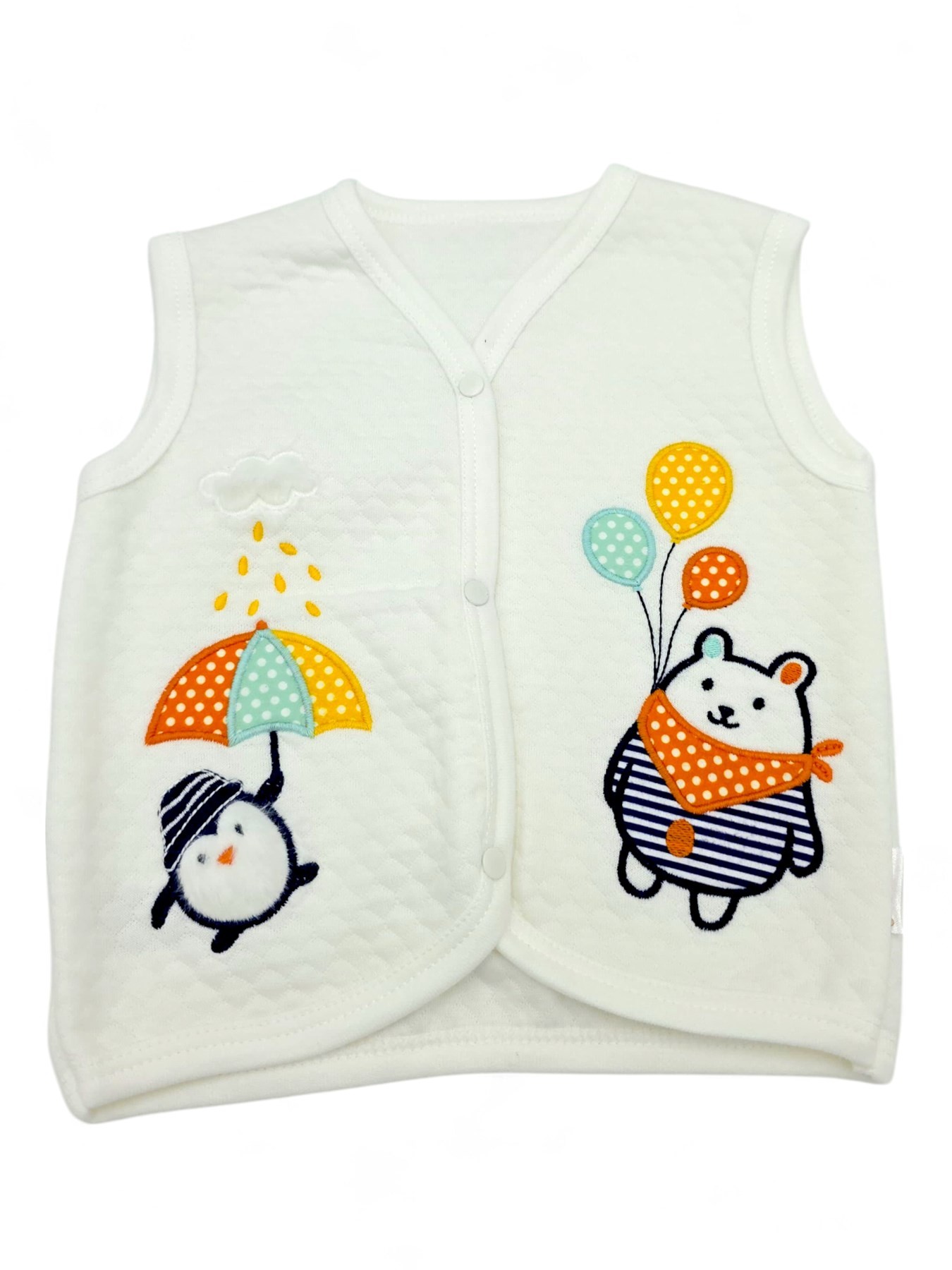 YENİ DOĞAN BEBEK 0-3-6-9-12 AY PENGUEN VE BALON DETAYLI YELEK R1902 - EKRU