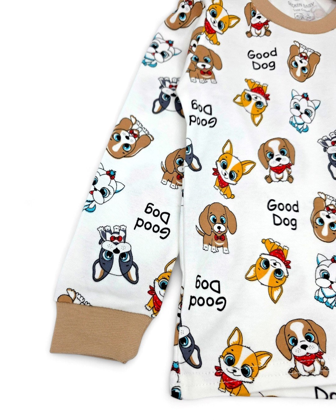 Erkek Bebek Köpekler Baskılı Mevsimlik %100 Pamuklu Bisiklet Yakalı Gecelik Pijama Takımı 6-24 Ay R2253
