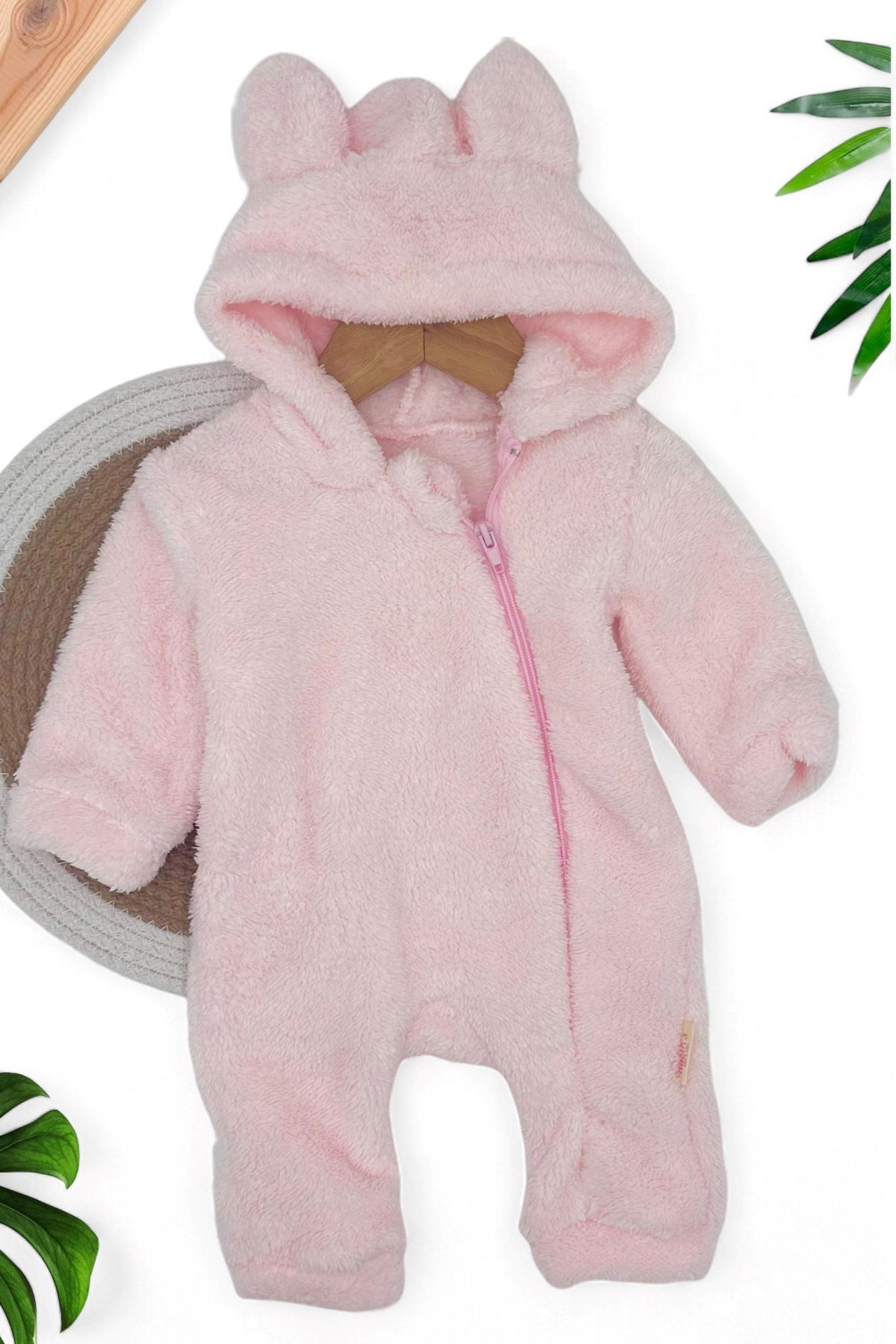 KIZ BEBEK KIŞLIK FERMUARLI KULAK DETAYLI WELSOFT TULUM 3-6-9-12 AY R1334 - PEMBE