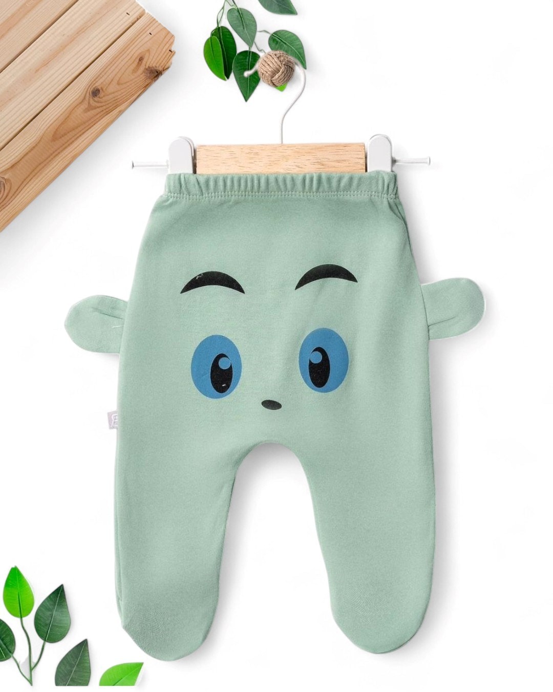 ERKEK BEBEK PATİKLİ YENİ DOĞAN BASKILI MEVSİMLİK İNTERLOK 0-3-6-9-12 AY TEK ALT PİJAMA  TA16 - YEŞİL