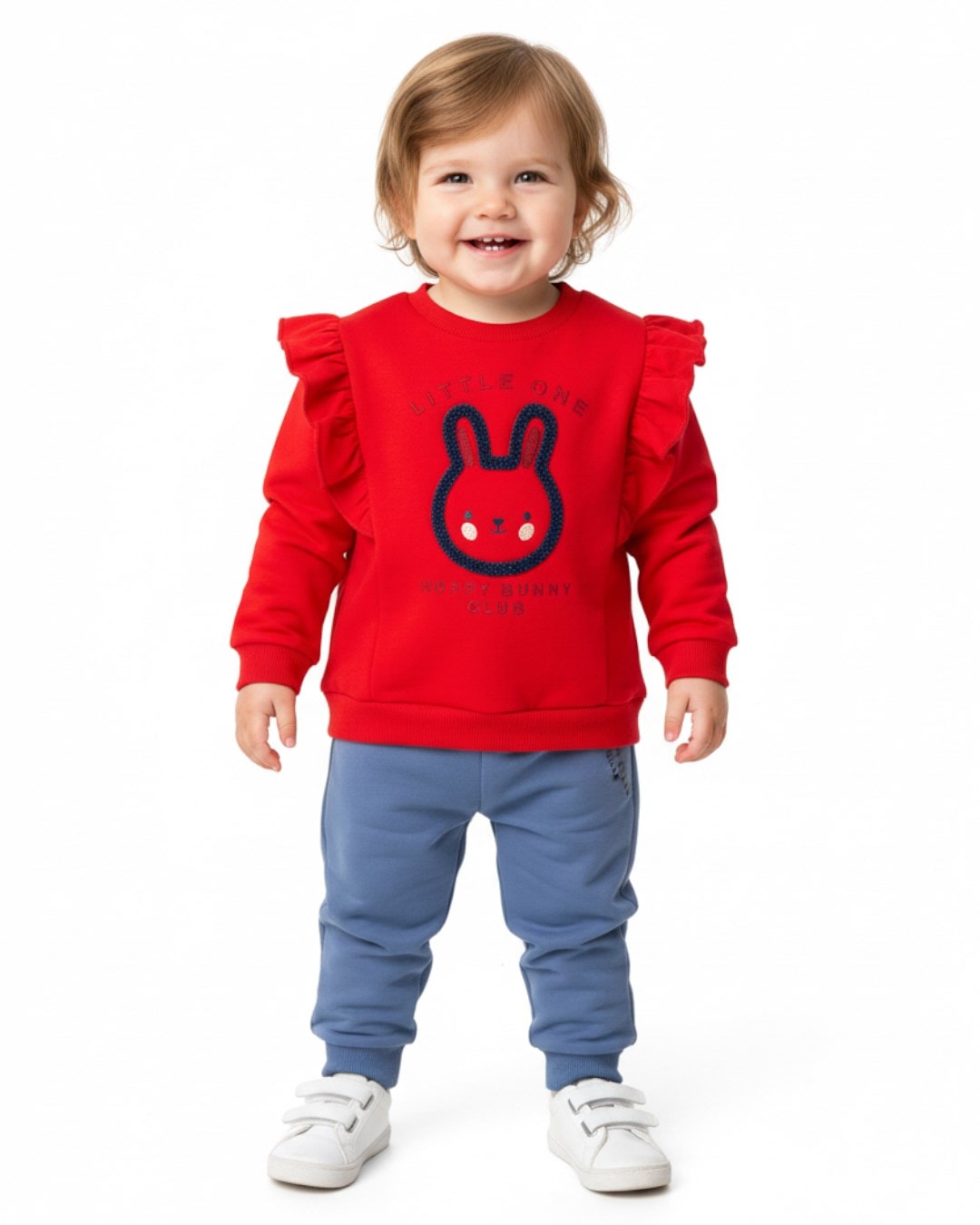 Kız Bebek Mevsimlik 6-9-12-18-24 Aylık Tavşan Baskılı Alt Üst Şık Takım R2319 - KIRMIZI