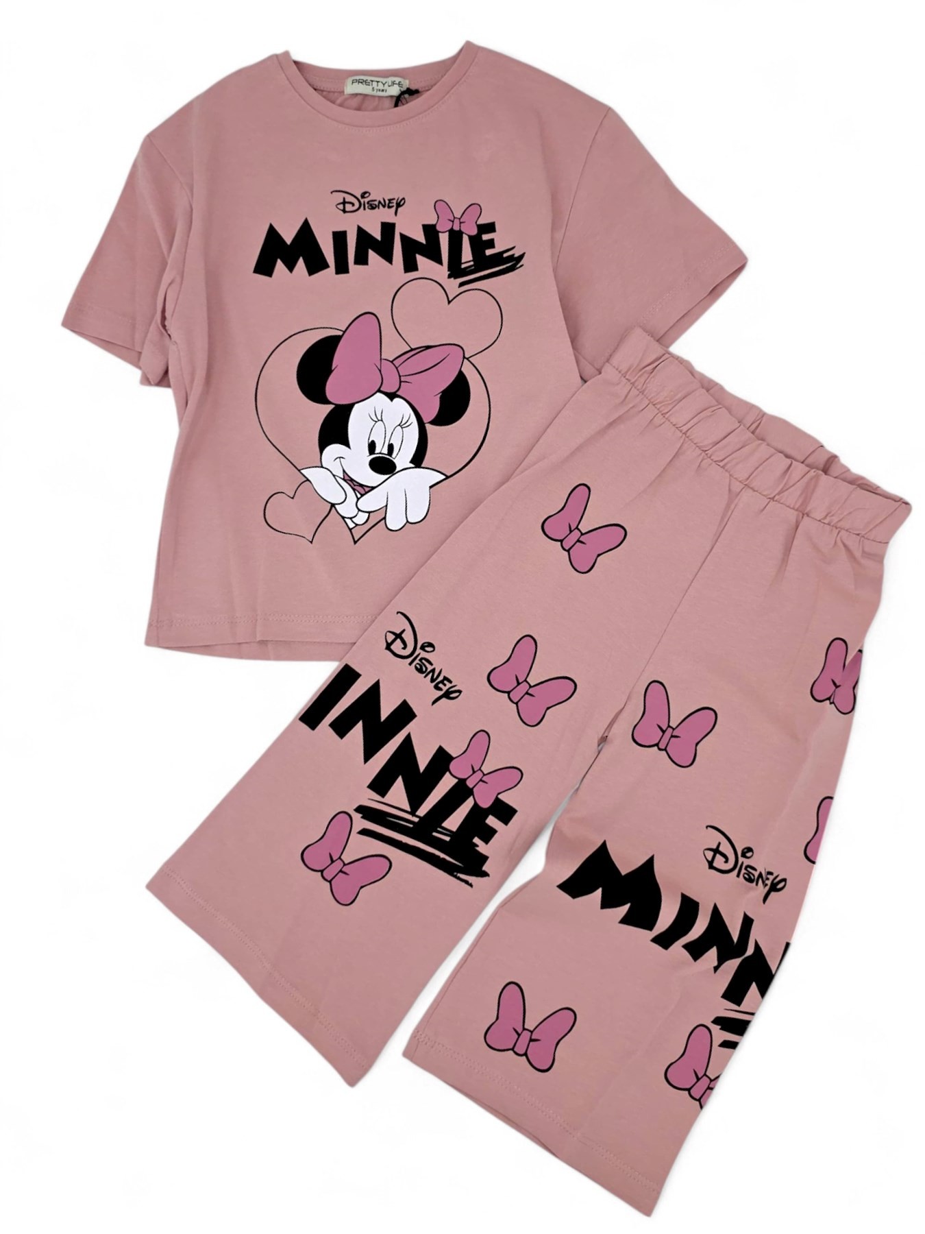 KIZ ÇOCUK Minnie Mouse BASKILI GENİŞ PAÇA KAPRİLİ 4-5-6-7-8 YAŞ ALT ÜST TAKIM R1918 - GÜL KURUSU
