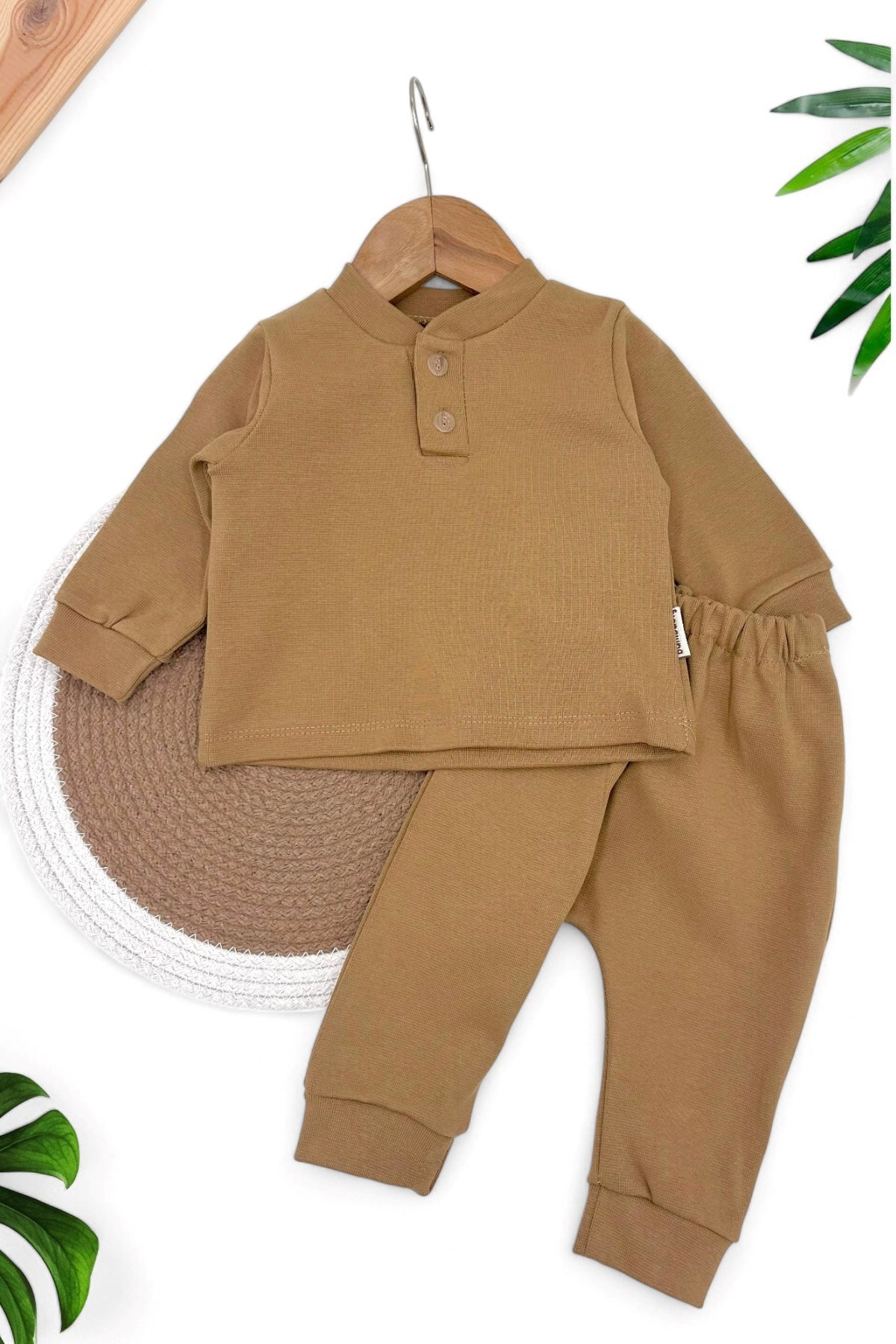 Erkek Bebek Kaşkorse Kumaş Kişlik 6-9-12-18-24 Ay Kiz Bebek Takimi R1326 - KAHVE