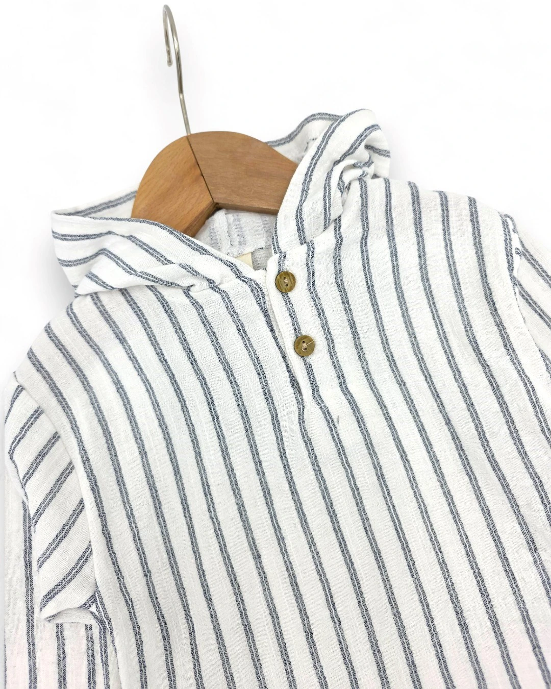 Erkek Bebek Çizgili Müslin Takım, İnce Kapüşonlu 6-9-12-18-24 Ay Müslin Takım R2347