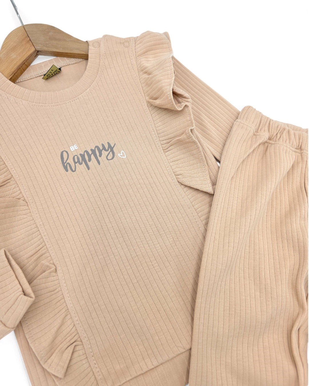 Kız Bebek Happt Baskılı, Fitilli Kumaş, Mevsimlik 6-9-12-18-24 Ay Günlük 2'li Alt Üst Takım R2134