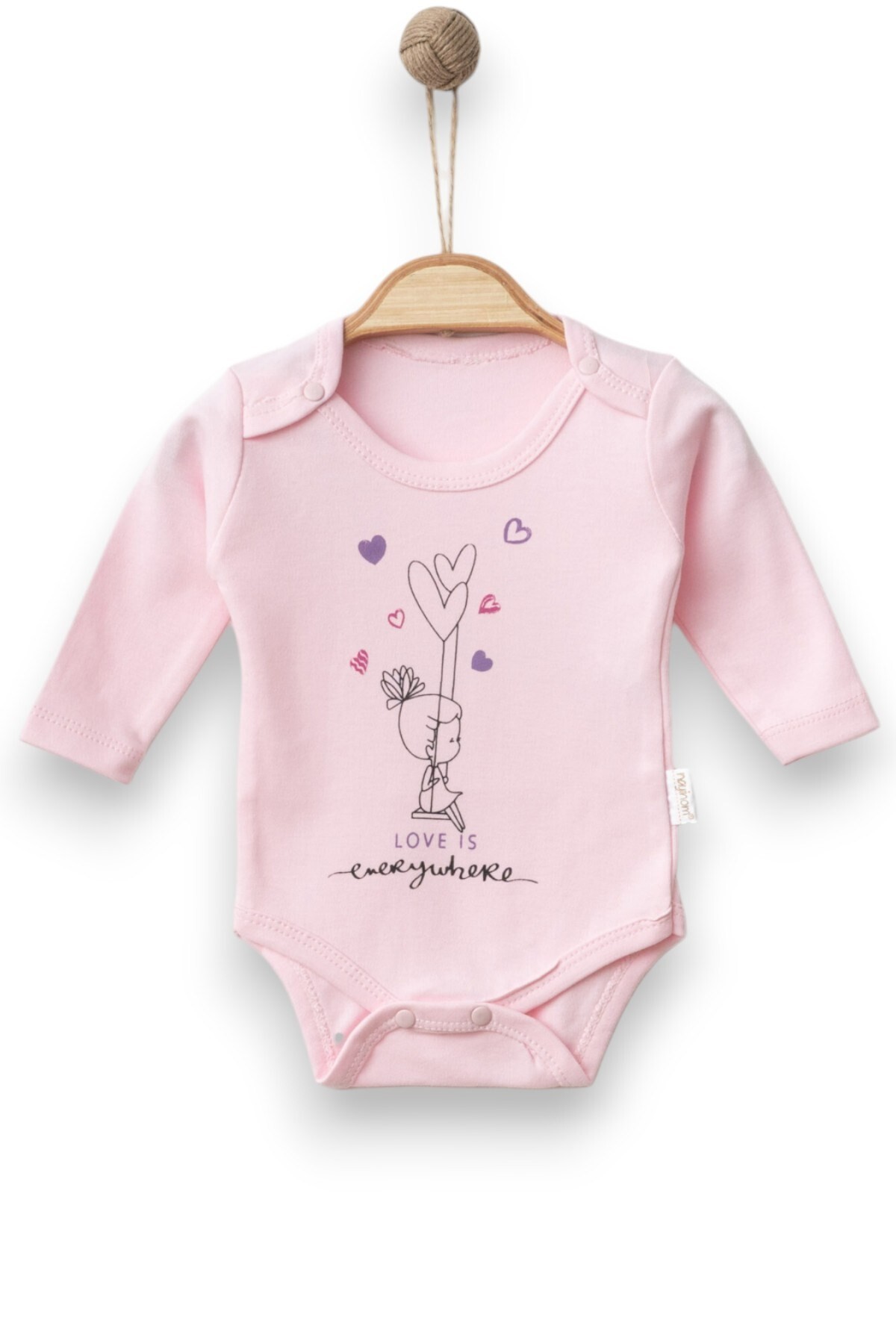 Kız Bebek Yenidoğan Kalp Desenli Çıtçıtlı Badi ve Altlı Natural Pamuk Bebek Takımı 0-9 Ay R851