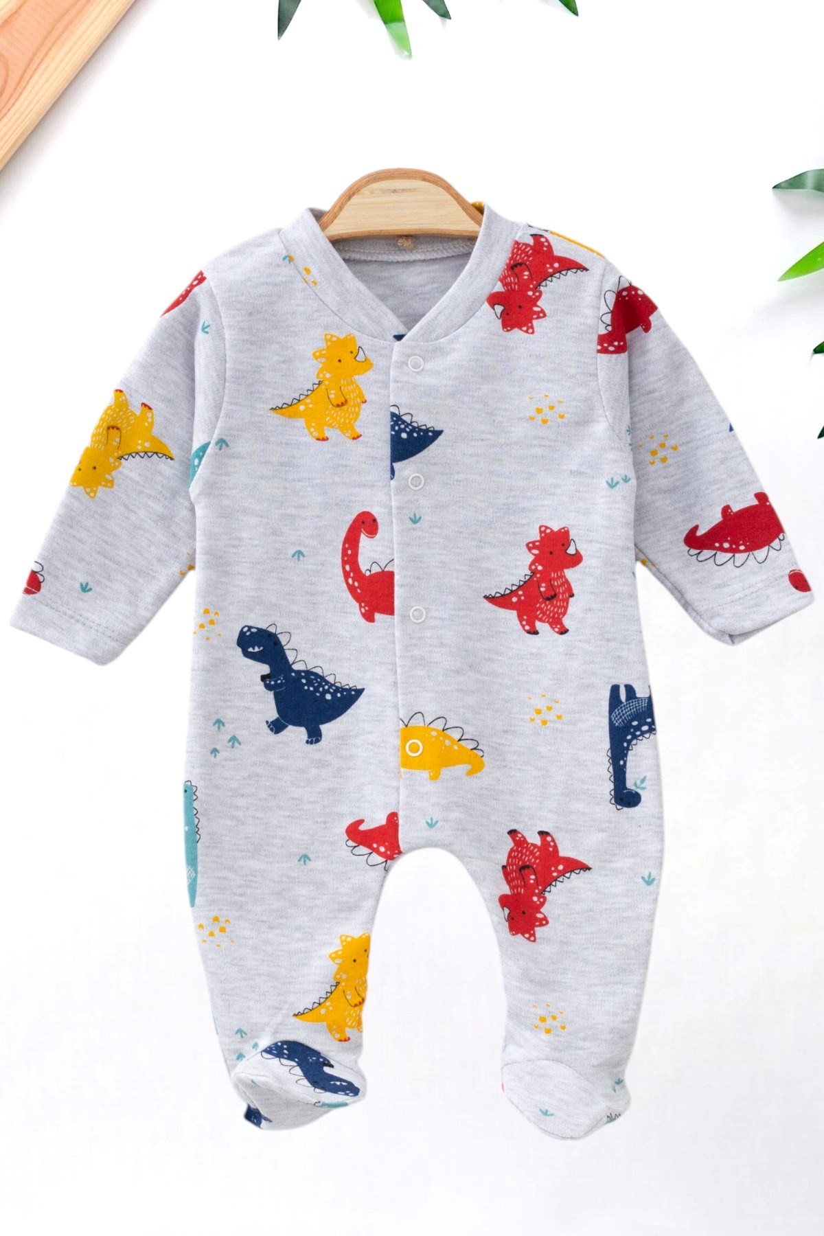 ERKEK BEBEK DİNAZOR BASKILI PATİKLİ MEVSİMLİK TULUM 1-3-6 AY R1047 - GRİ
