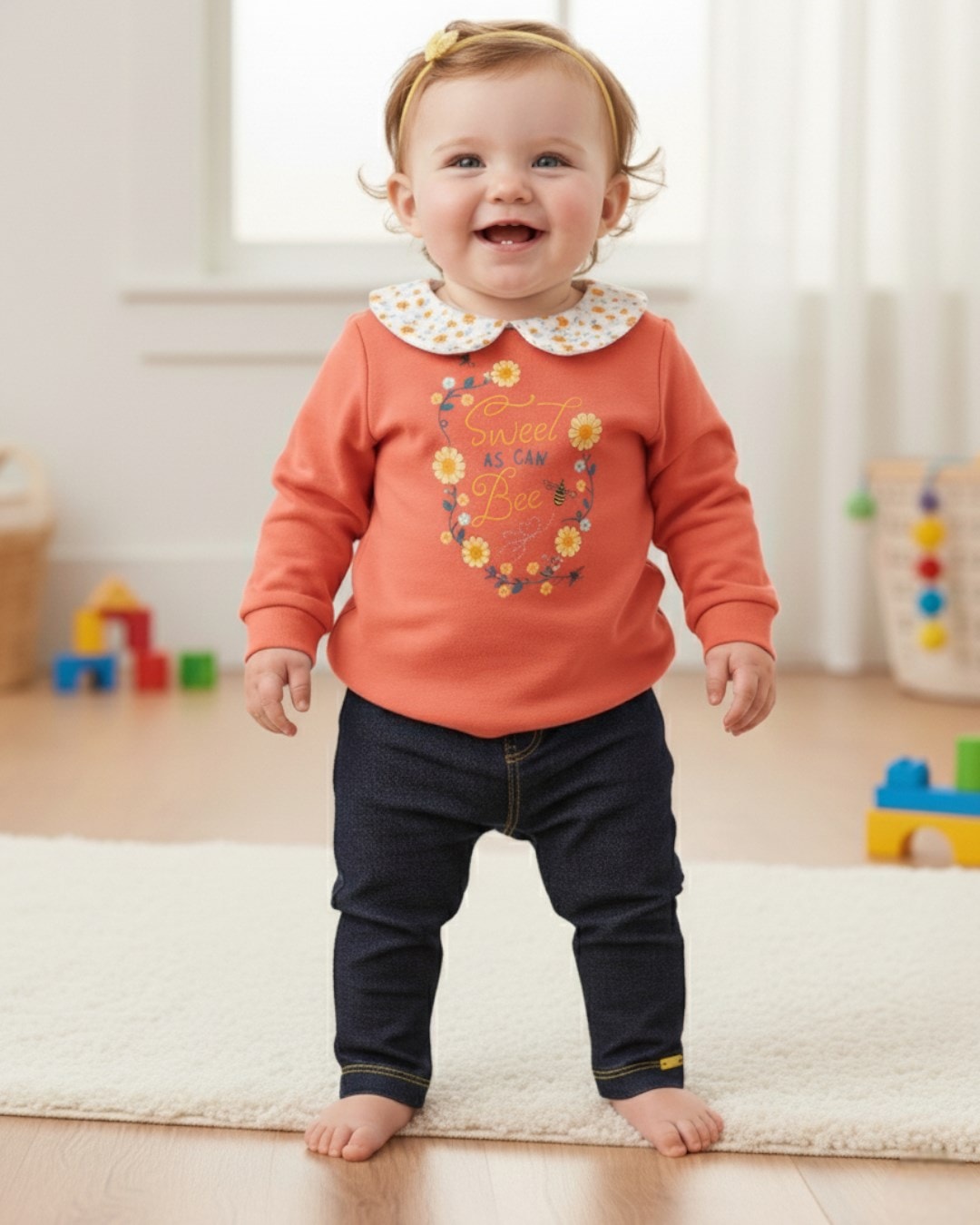 Kız Bebek 6-9-12-18-24 Aylık Bebe Yakalı, Pantalonlu Şık Bebek Takımı R2323 - NAR ÇİÇEĞİ