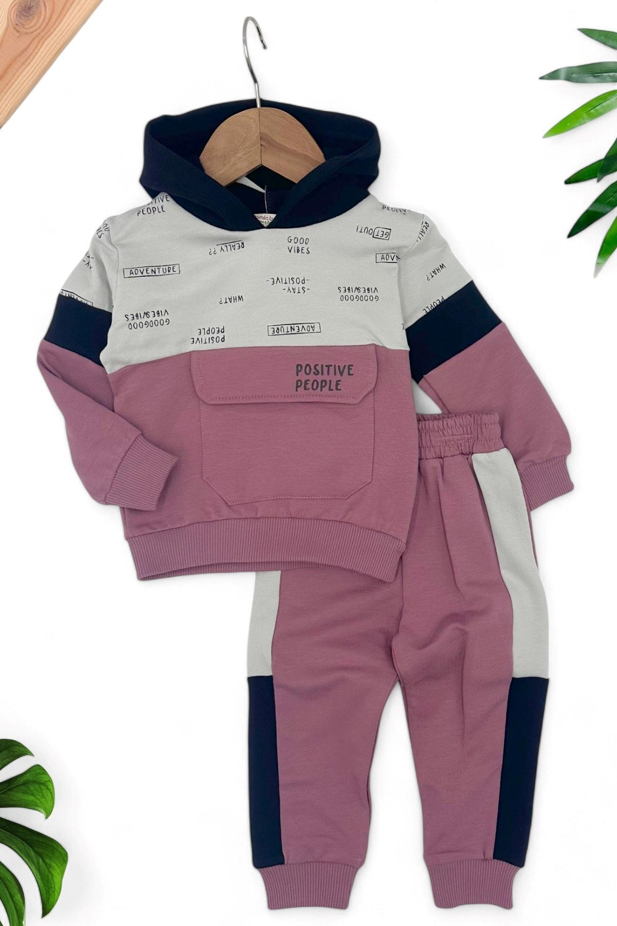 Erkek Bebek Kapüşonlu Kışlık 2 İp Şardonu Tarz Bebek Takımı 3-6-9-12-18-24 Ay R1394