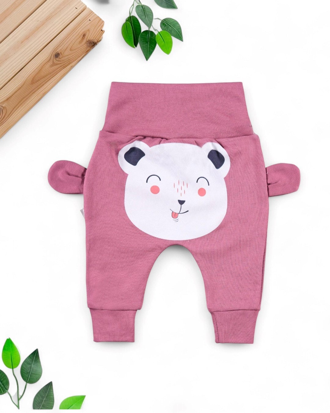 KIZ BEBEK YENİ DOĞAN AYICIK BASKILI MEVSİMLİK İNTERLOK 0-3-6-9-12 AY TEK ALT PİJAMA  TA20 - MÜRDÜM