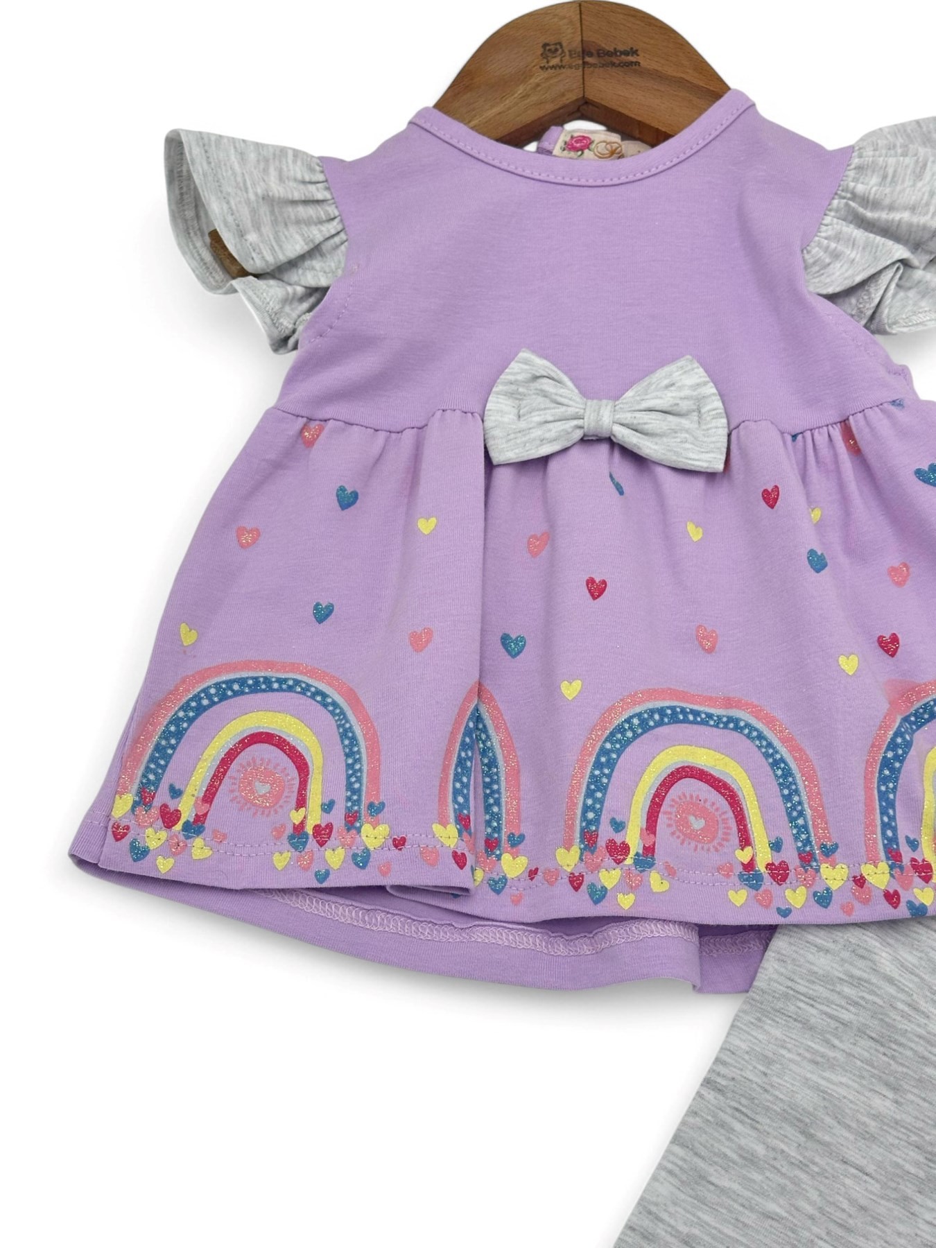 KIZ BEBEK GÖKKUŞAĞI BASKILI  ESNEK LİKRALI TAYTLI 3-6-9-12-18 AY YAZLIK TAKIM R1741