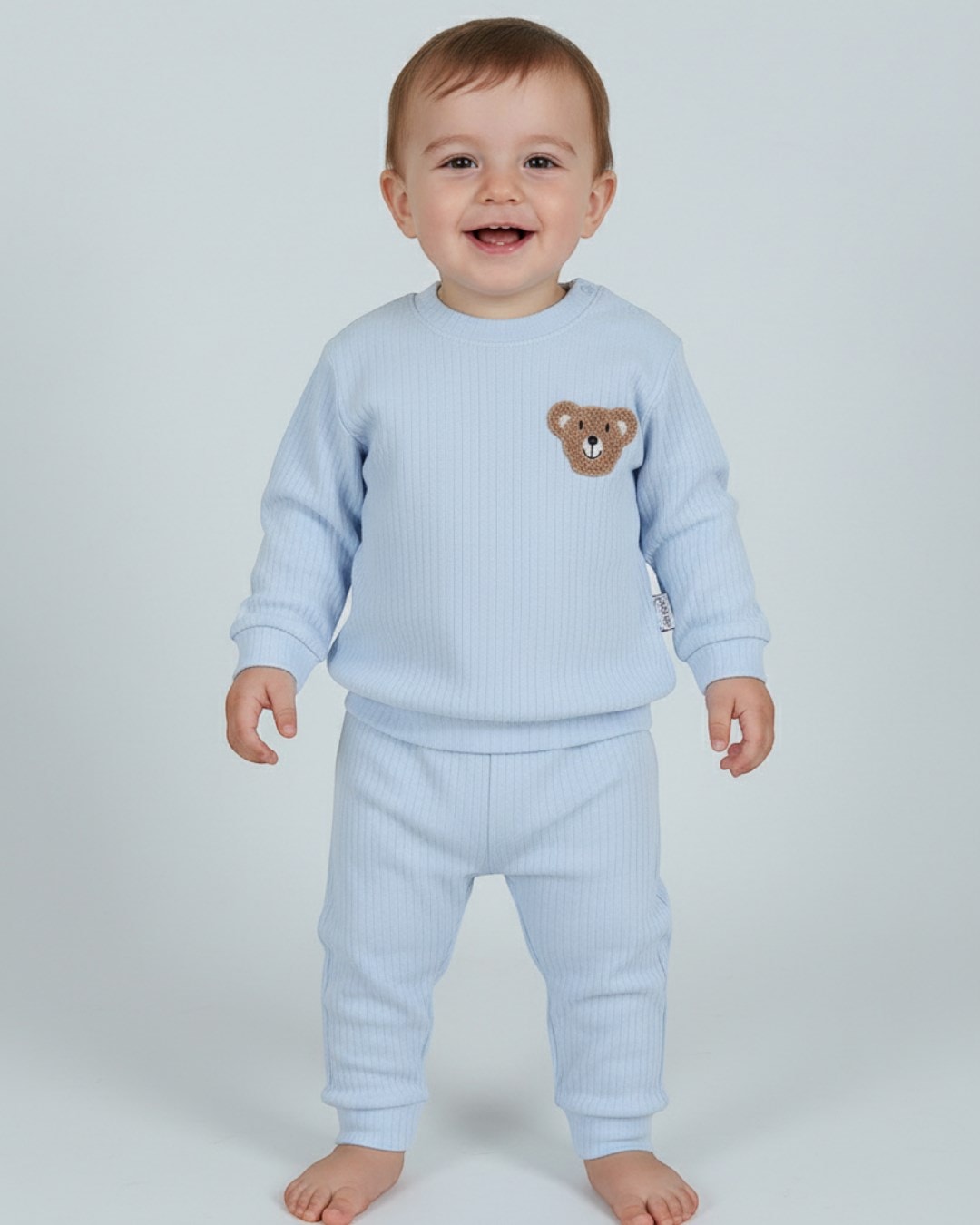 Erkek Bebek Ayııcık Nakışlı Fitilli Mevsimlik 6-9-12-18 Aylık Günlük Bebek Takımı R1031 - MAVİ