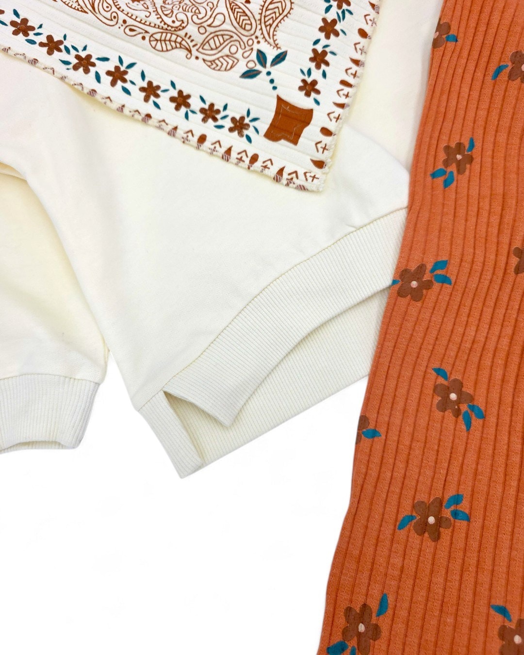 Kız Çocuk Etnik Desen Fularlı, Bol Paça Pantalonlu 3 Parça Şık Mevsimlik Alt Üst Takım R2067