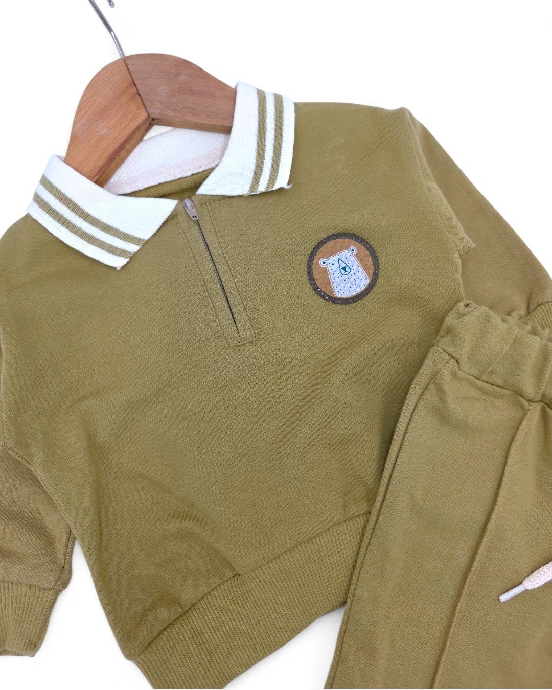 Erkek Bebek Mevsimlik, Çimalı Pantalonlu, Polo Fermuarlı Yakalı, 6-9-12-18-24 Ay Şık Bebek Takımı R2069
