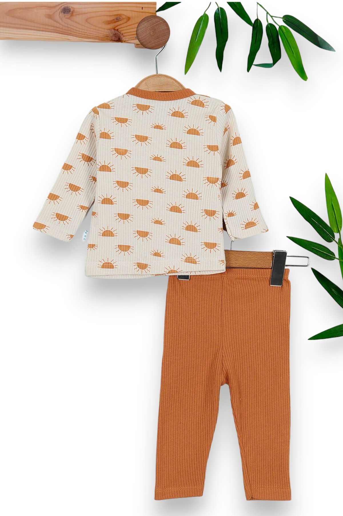 Unisex Fitilli Mevsimlik Çıtçıtlı Bebek Gecelik Alt Üst Takım %100 Pamuk 3-12 Ay R837