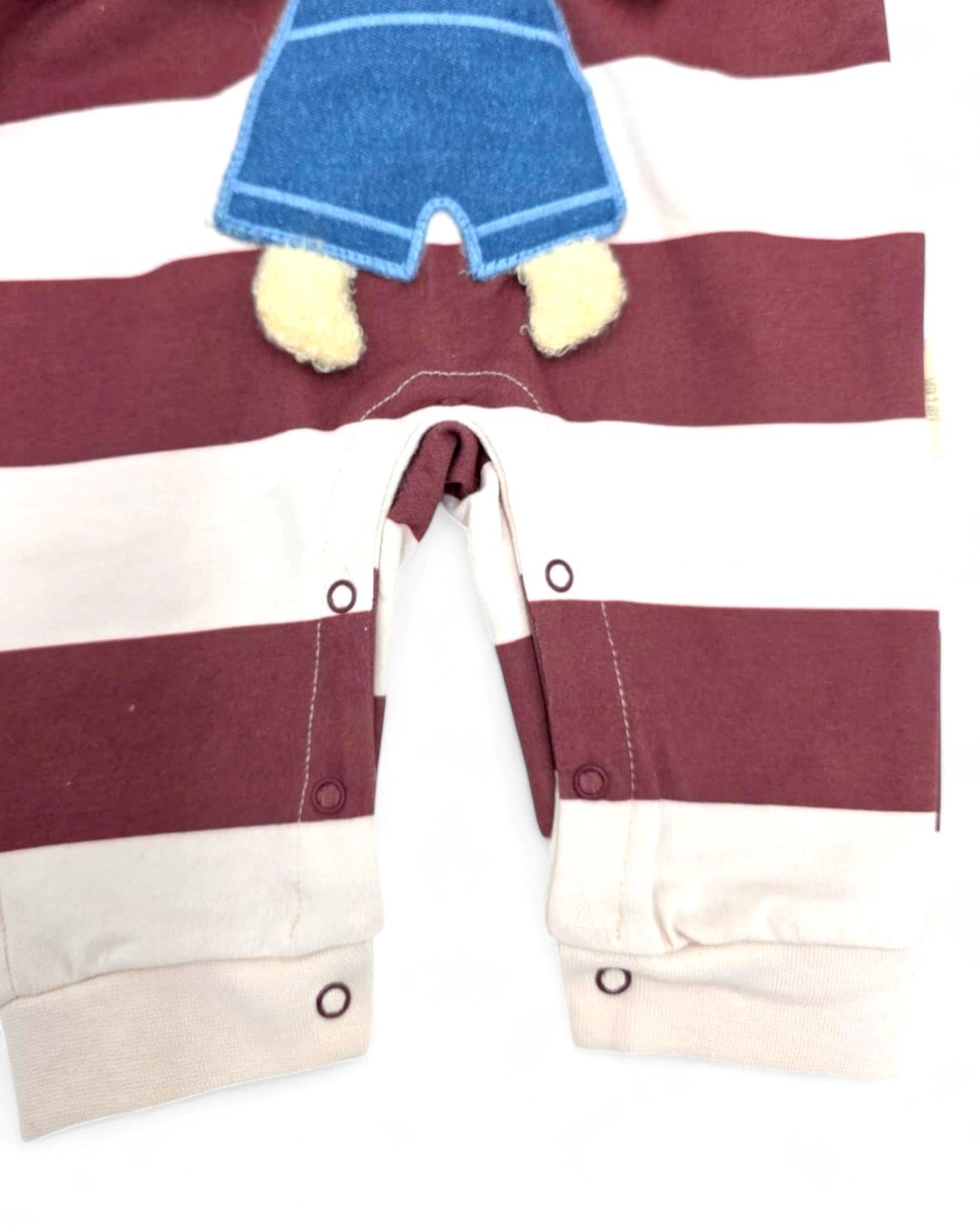 Ayıcık Aksesuarlı Çizgili Alttan Çıtçıtlı 3-12 Ay Bebek Tulumu %100 PAMUK R2021