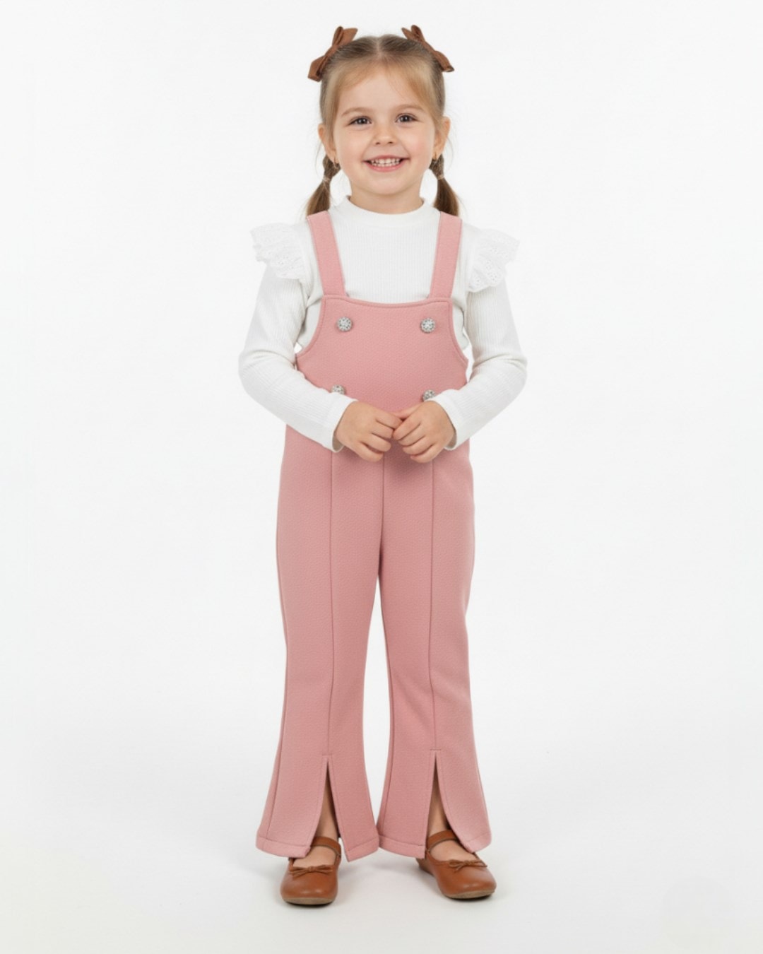 Kız Çocuk Scuba Kumaş Badili Salopet Bahçıvan Tulum 2-3-4-5-6 Yaz Kız Tulum R1486 - PUDRA