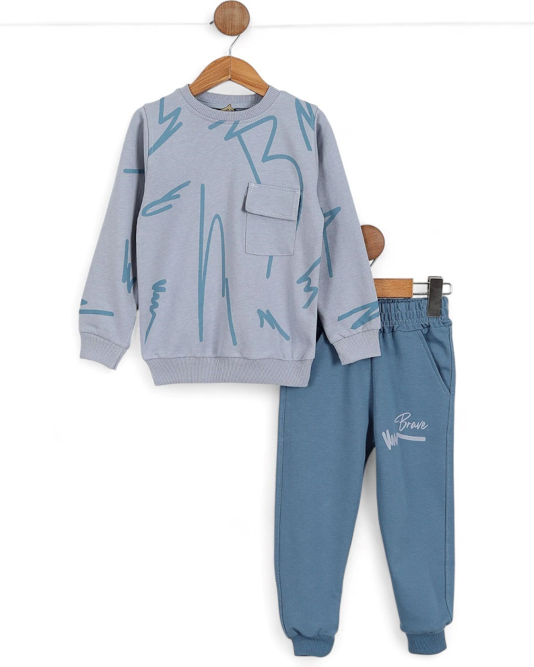 Erkek Çouk Baskılı Mevsimlik Sweatshirt ve Eşofman Altlı 2-10 Yaş Eşofman Takımı R2118 - MAVİ