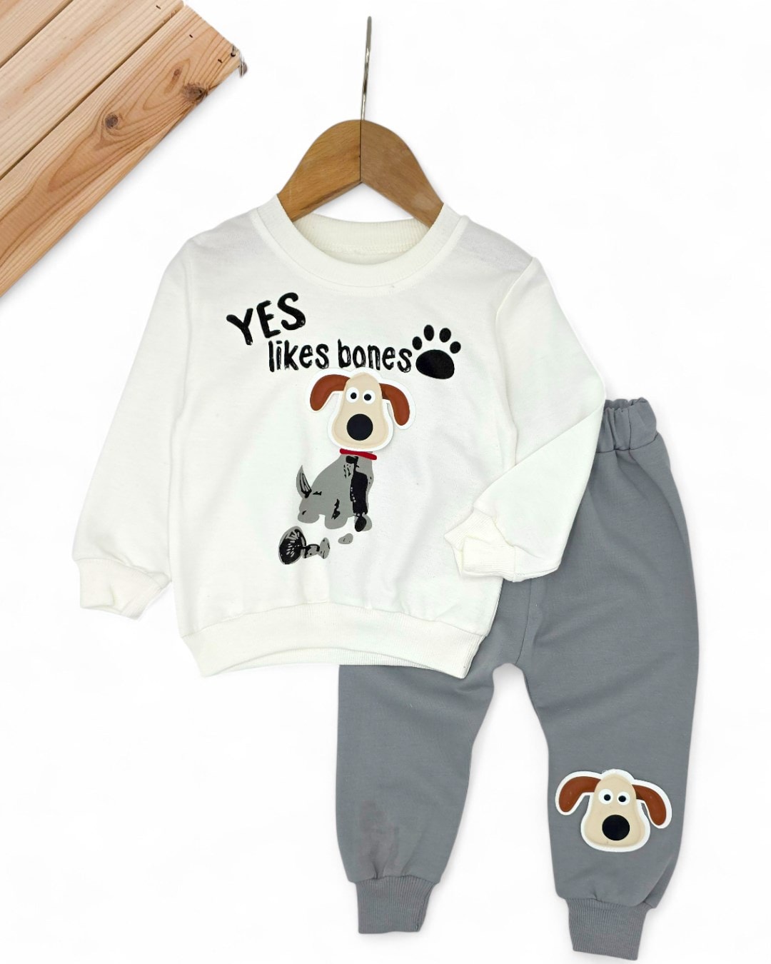 Sevimli Köpek Figürlü 3-6-9-12-18 Ay Mevsimlik Bebek Takımı R2238 - GRİ