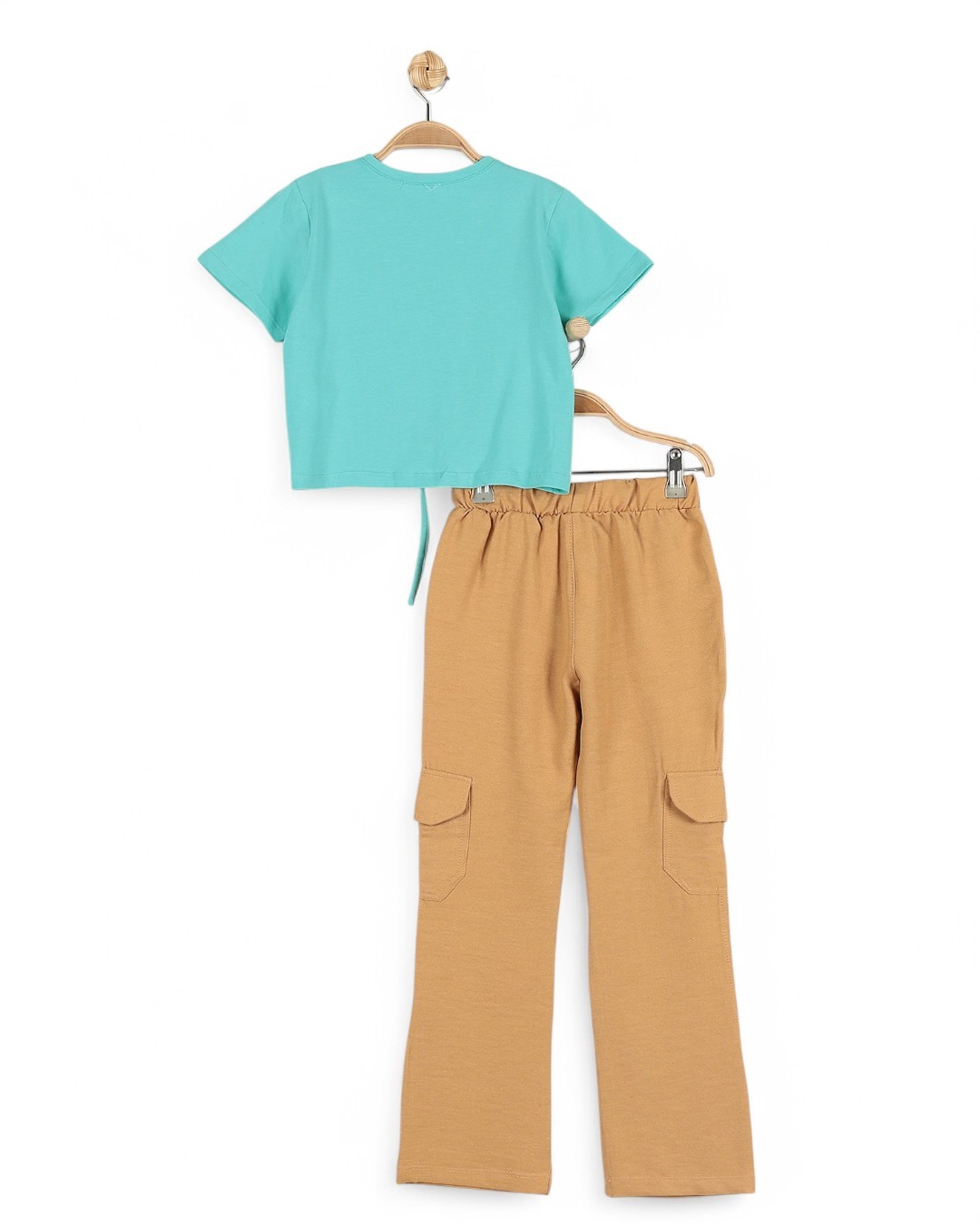 KIZ ÇOCUK 6-7-8-9-10 YAŞ YAZLIK KARGO CEPLİ KETEN PANTALONLU ALT ÜST TAKIM R1723