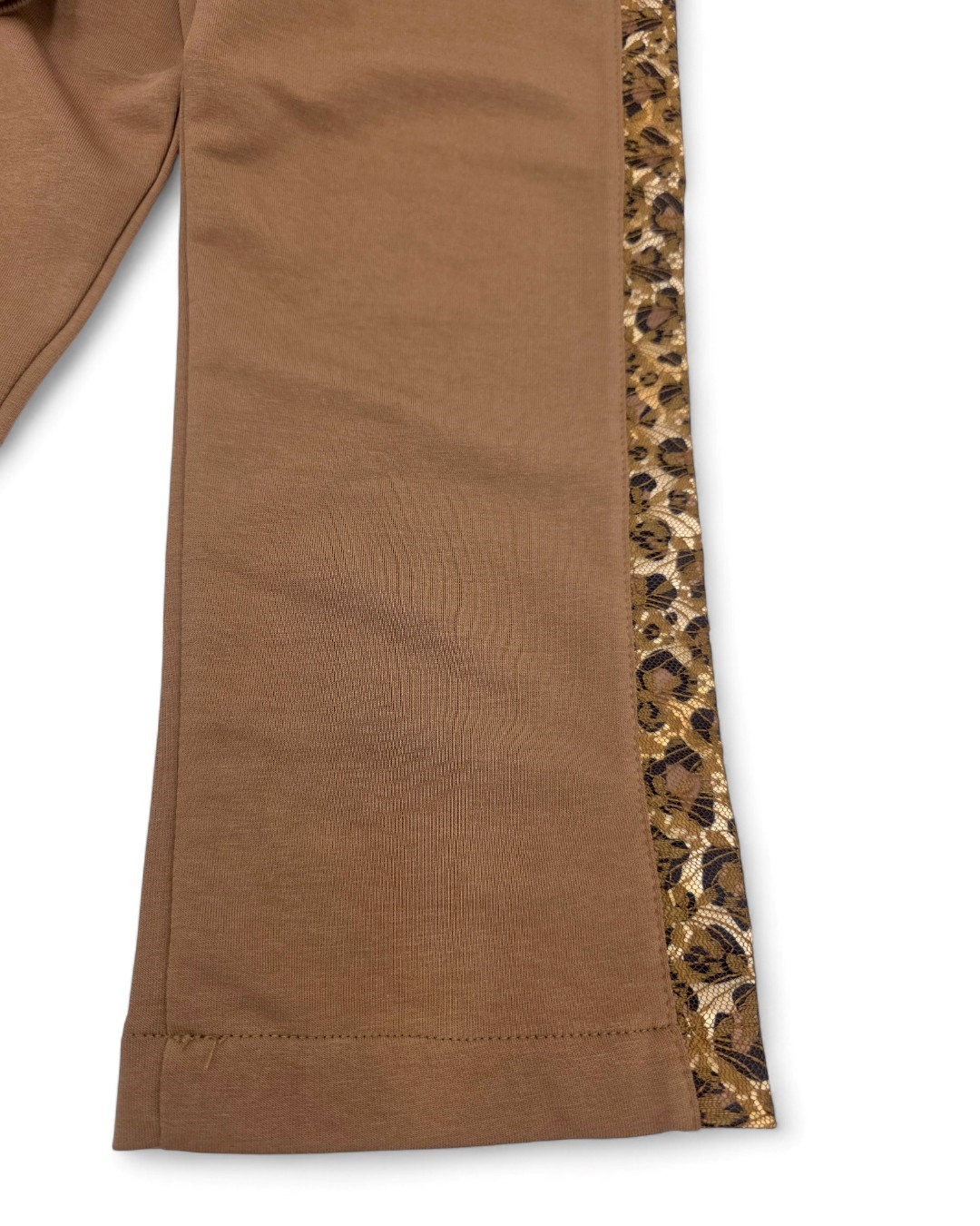 Kız Çocuk Boydan  Leopar Ve Dantel Detaylı 2 İplik Mevsimlik Compact Geniş Paçalı Şık Eşofman Takımı R2192