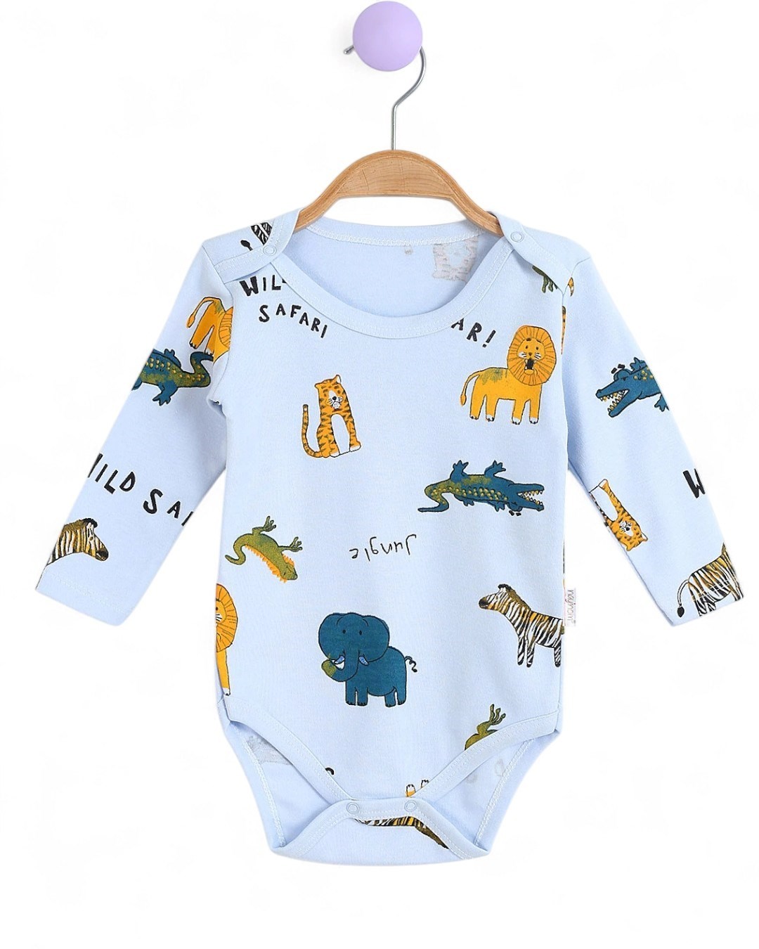 Erkek Bebek Uzun Kollu Safari Baskılı Bebek Çıtçıtlı Body, Zıbın, Atlet 0-3 Yaş BD9 - AÇIK MAVİ
