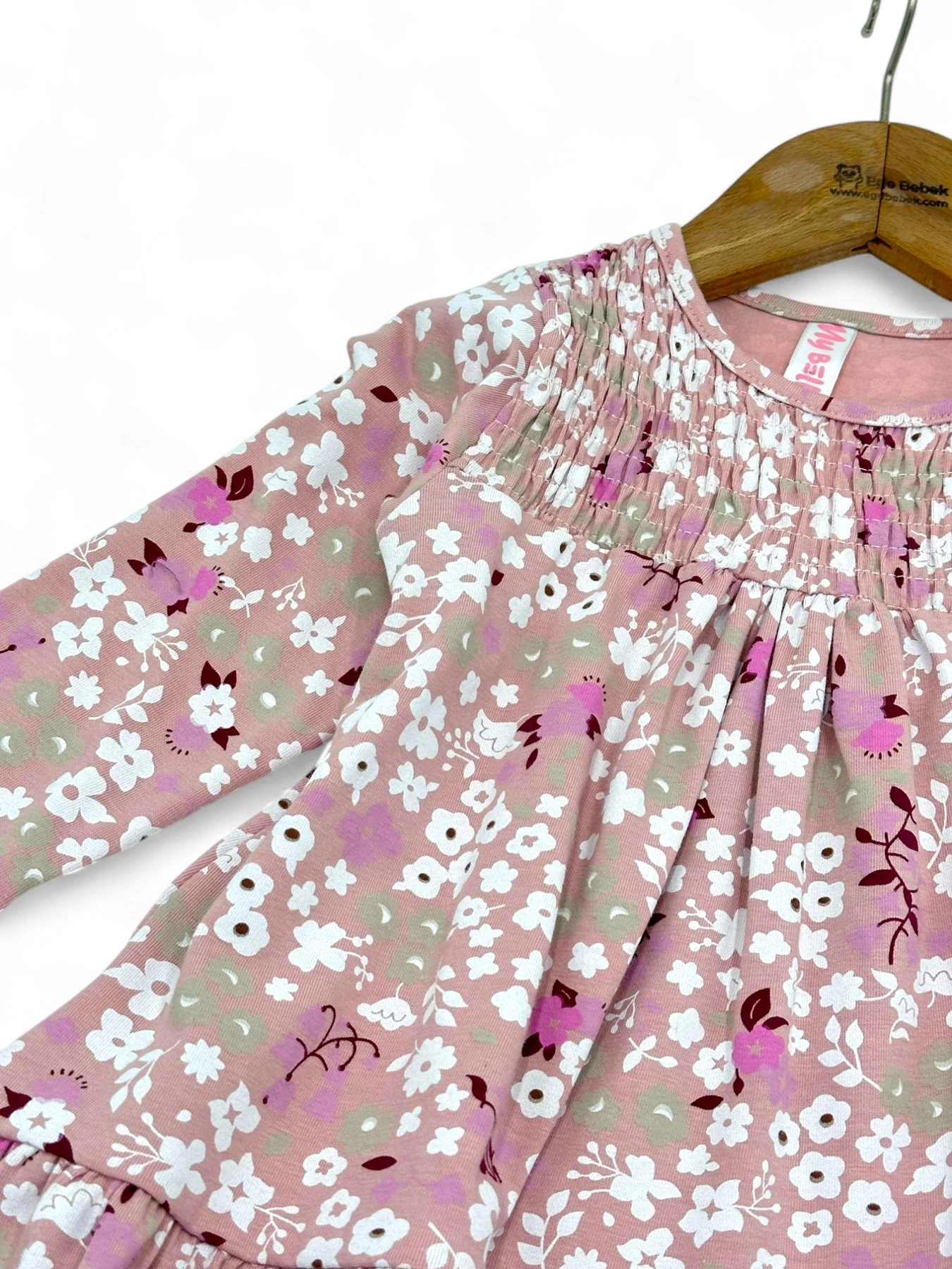 Kız Çocuk 2-3-4-5 Yaş Çiçek Baskılı Mevsimlik Uzun Kollu Elbise R1492