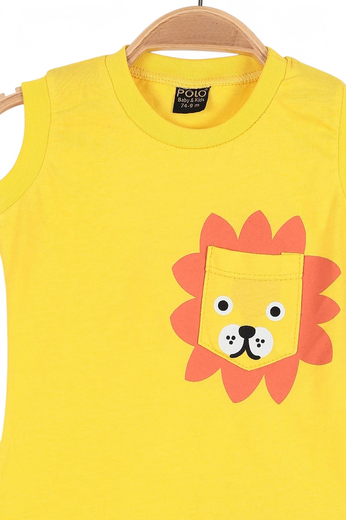 ERKEK BEBEK YAZLIK ASLAN BASKILI 6-9-12-18-24 AY SIFIR KOLLU ŞORTLU BEBEK TAKIMI R1776