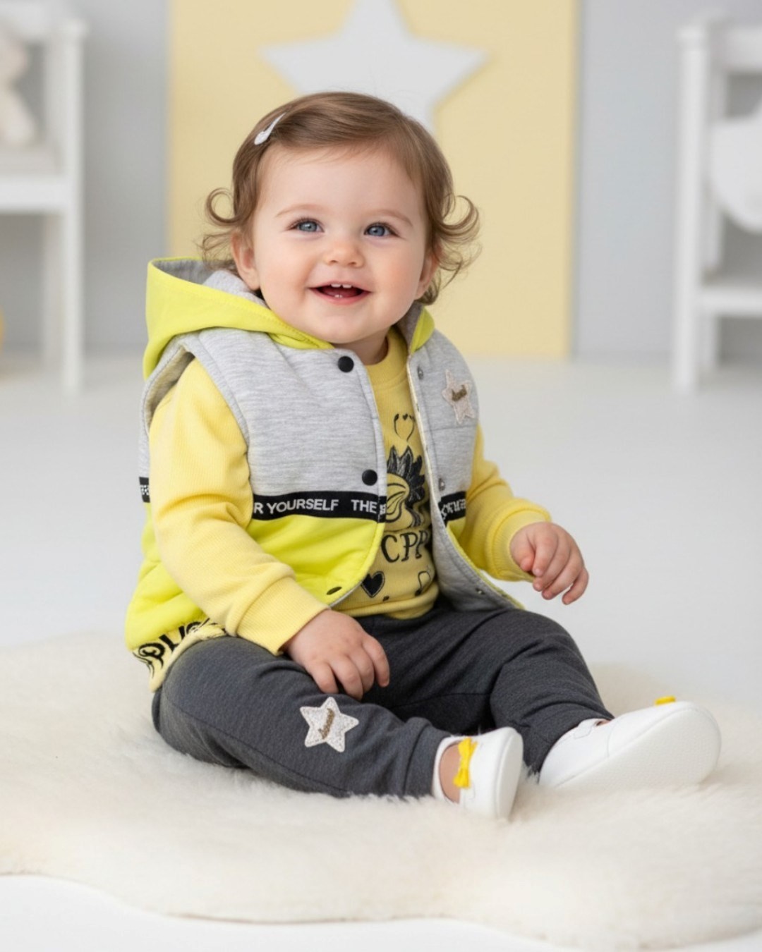 Kız Bebek Şişme Yelekli, 3 Parçalı, Mevsimlik 6-9-12-18 Ay Şık Takım R1098