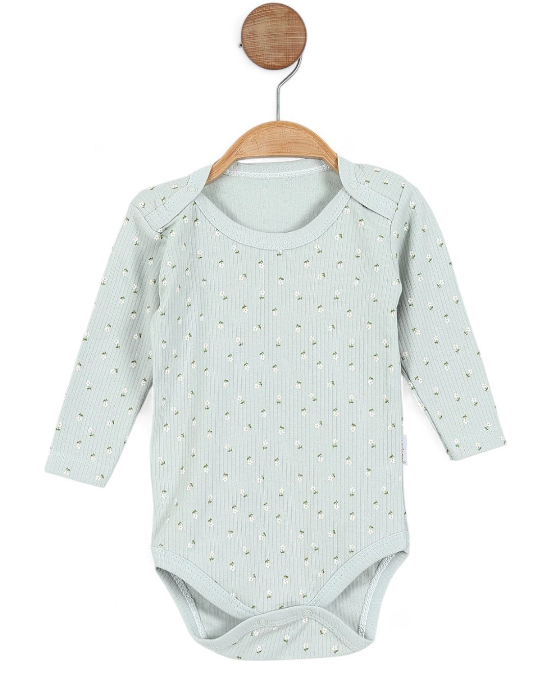 Kız Bebek Uzun Kollu Çiçek Baskıl Fitilli I Bebek Çıtçıtlı Body, Zıbın, Atlet 0-3 Yaş BD11 - SU YEŞİLİ
