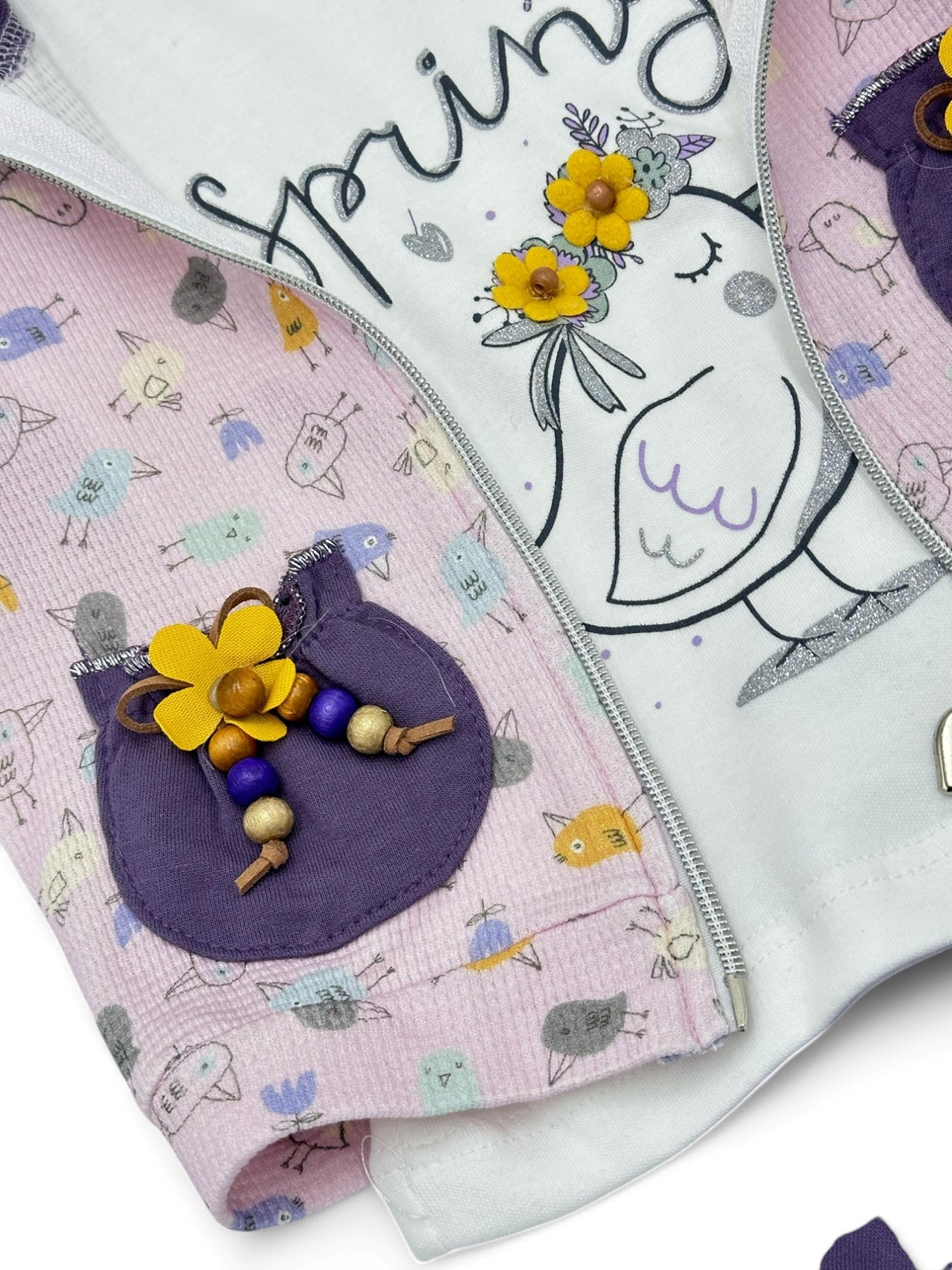 KIZ BEBEK YAZLIK KAPÜŞONLU YELEKLİ T-SHIRTLÜ ŞORTLU 3'LÜ TAKIM R1769