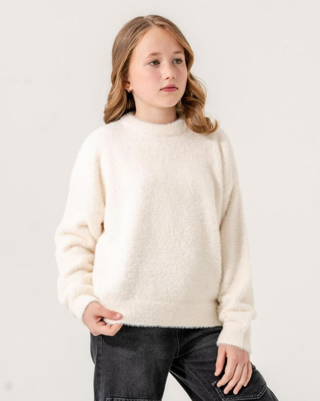 Kız Çocuk Tüylü Triko Kazak, 9-10-11-12-13-14-15 Yaş, Tüylü Yumuşacık KazakR2333