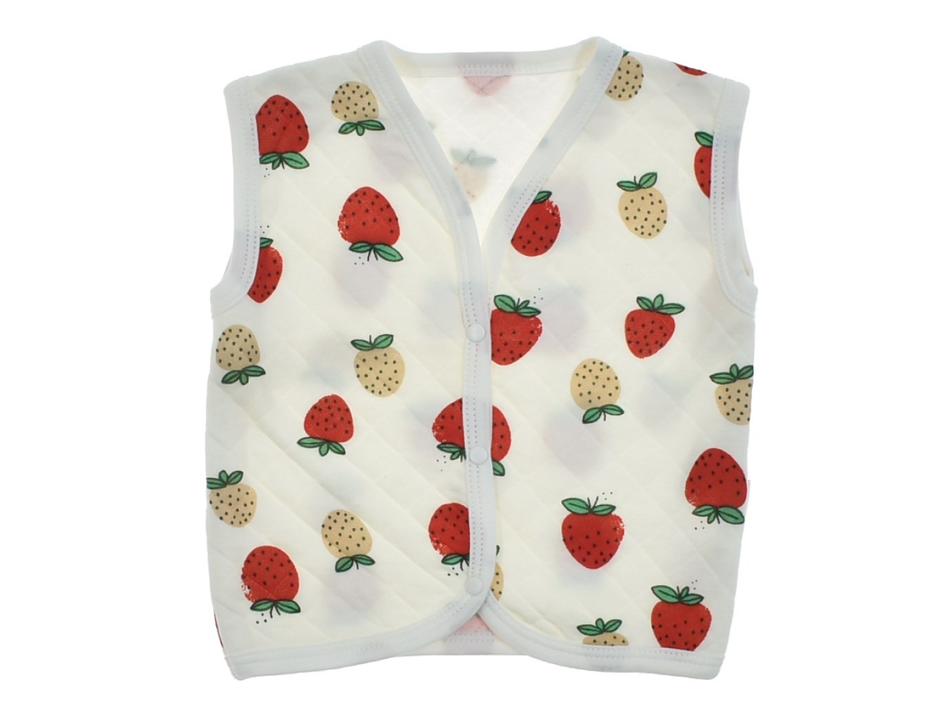 YENİ DOĞAN KIZ BEBEK 0-3-6-9-12 AY ÇİLEK BASKI DETAYLI YELEK R1898 - EKRU