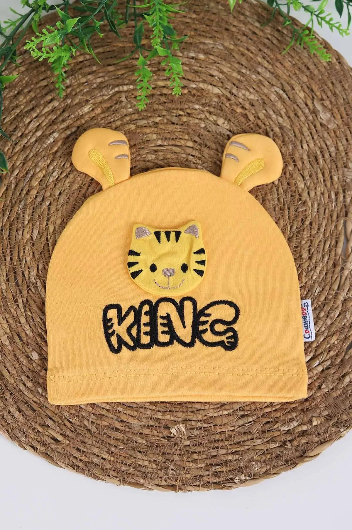 Erkek Bebek KING Nakışlı Aslan Motifli Bebek Beresi 0-12 Ay BR38 - SARI