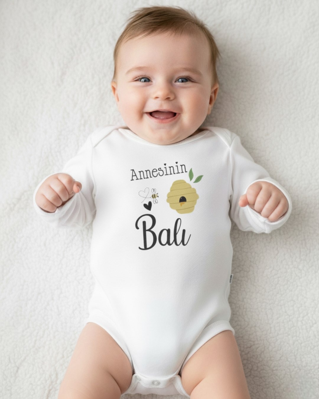 ".... Bir Tanesi" Baskılı Uzun Kollu, %100 Pamuklu Bebek Çıtçıtlı Body / Zıbın / Atlet R2271 - BALI