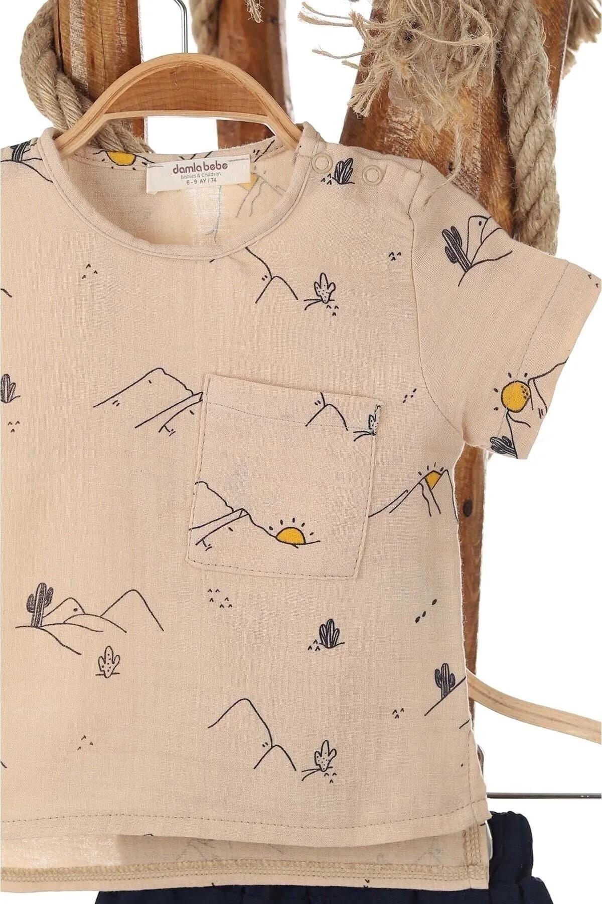 Unisex Bebek Güneş Baskılı %100 Pamuk Müslin Alt Üst Bebek Takımı R503