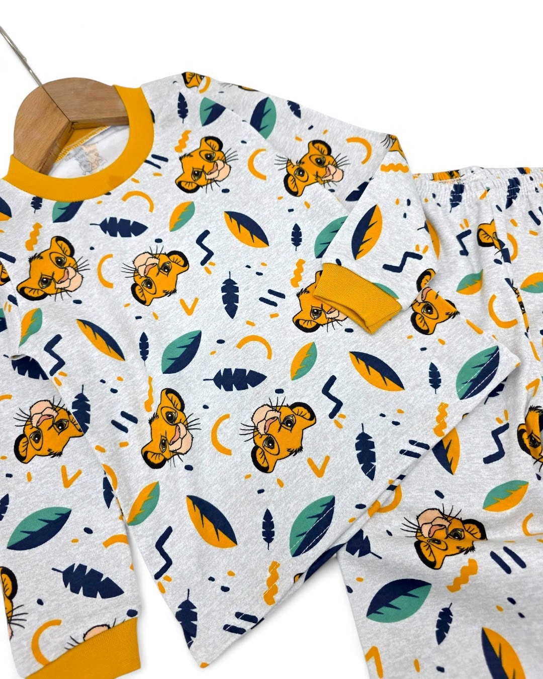 Erkek Bebek Aslan Kral Baskılı Mevsimlik %100 Pamuklu Bisiklet Yakalı Gecelik Pijama Takımı 0-6 Yaş R2253 