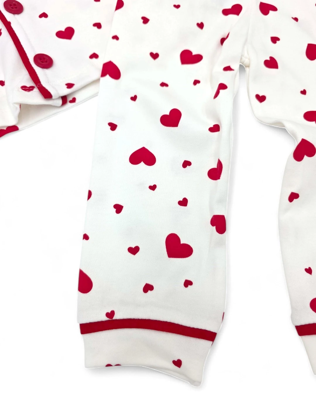 Kız Çocuk Büyük Kalp Baskılı ruvaze Yakalı, Düğmeli Mevsimlik Gecelik Pijama Takımı 6-24 Ay 3-14 Yaş R2185