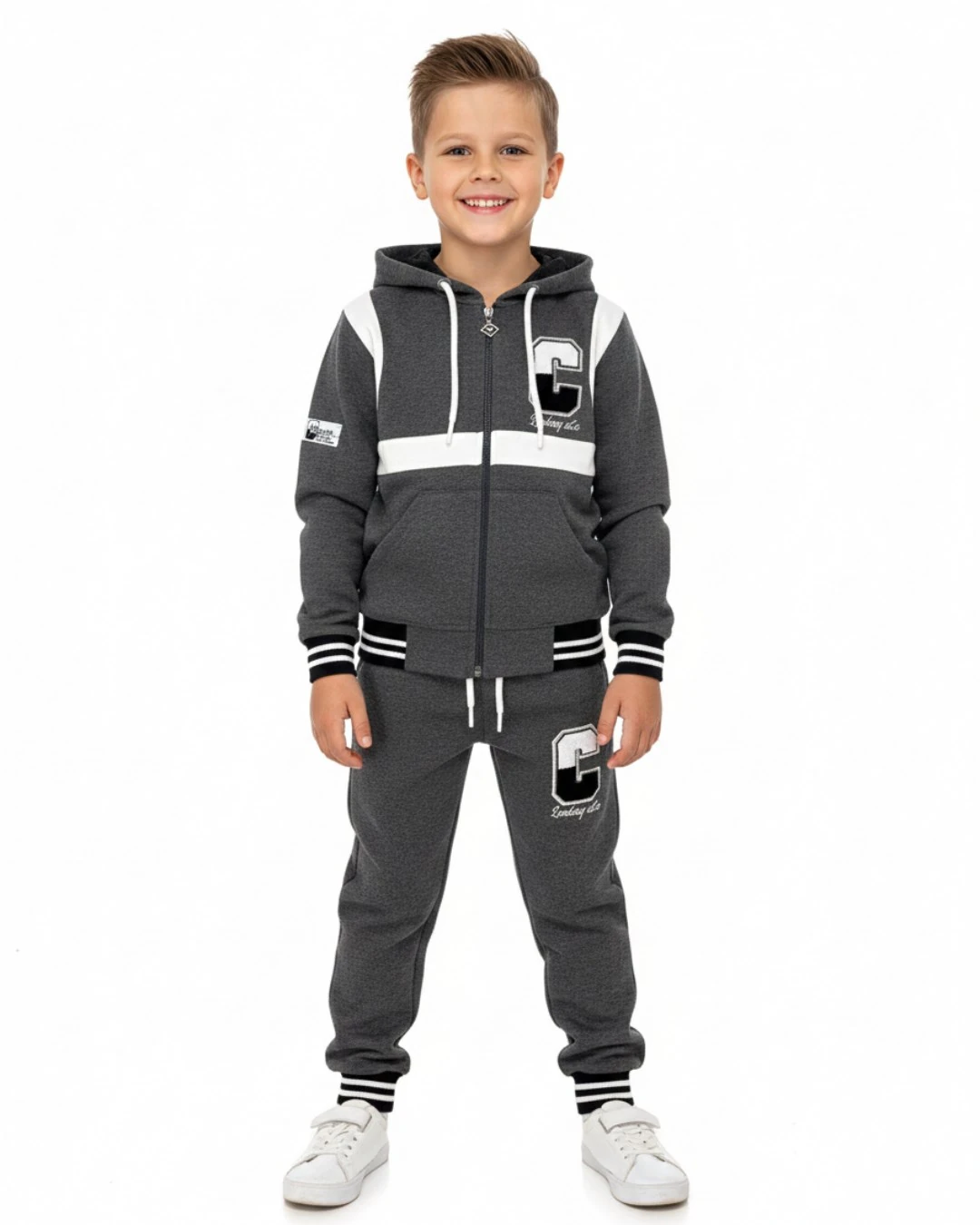 Erkek Çocuk Mevsimlik, Fermuarlı ve Kapüşonlu Ceketli Alt Üst 6-7-8-9 Yaş Eşofman Takımı R2413