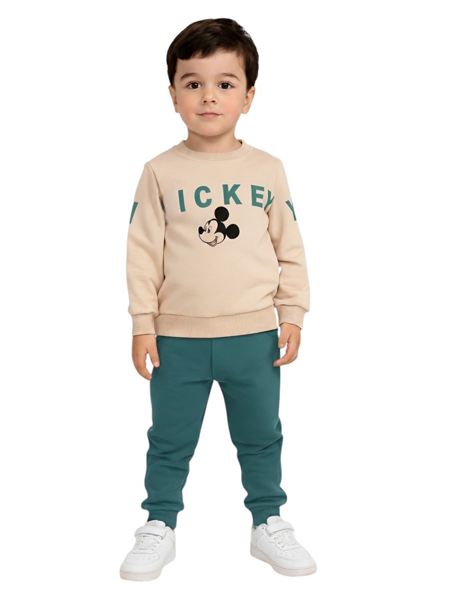 Erkek Çocuk Mevsimlik Mickey Baskılı 2-3-4-5-6 Yaş Bisiklet Yakalı Eşofman Kreş Takımı R585 - YEŞİL