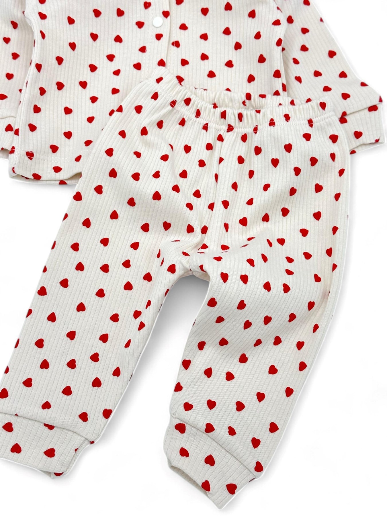 KIZ BEBEK KALP BASKILI İNCE FİTİLLİ GECELİK PİJAMA TAKIMI ÇITÇITLI  ALT ÜST TAKIM  R1474