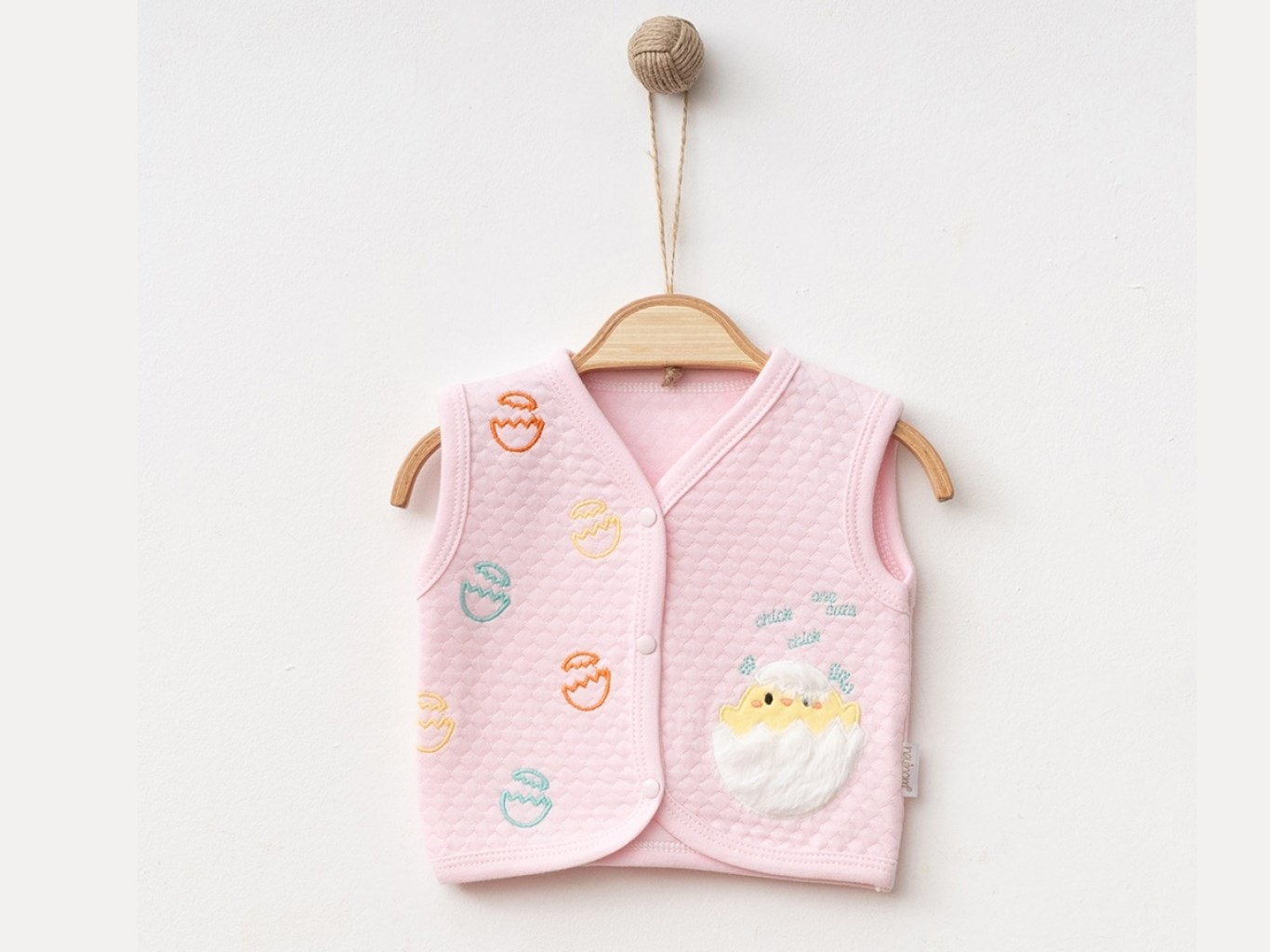 YENİ DOĞAN BEBEK 0-3-6-9-12 AY CİVCİV BASKI DETAYLI YELEK R1901 - PEMBE