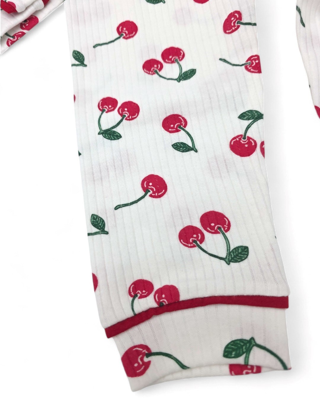 Kız Çocuk Kiraz Baskılı Kruvaze Yakalı, Fitilli Mevsimlik Gecelik Pijama Takımı 2-6 Yaş R2187