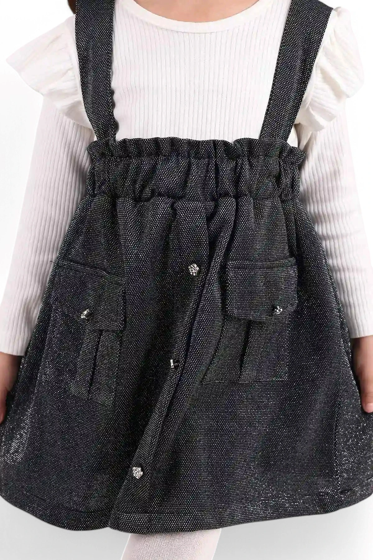 KIZ ÇOCUK 3-4-5-6 YAŞ SİMLİ ASKI DETAYLI CEPLİ ETEKLİ BADİLİ 2'Lİ ŞIK ELBİSE R1590