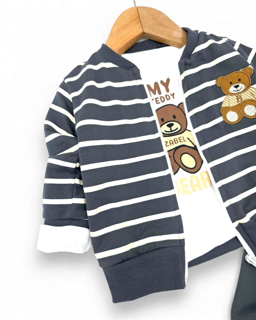 Erkek Bebek Çizgili Ceketli, 3'lü Mevsimlik Şık Alt Üst Takım, 6-9-12-18-24 Aylık 3'lü Bebek Takımı R2395