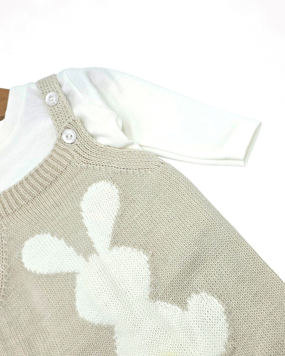  Kışlık Tavşan Detaylı Triko Salopet ve İç Badili Takım, 3-6-9-12 Ay Triko Bahçıvan Tulum R2206