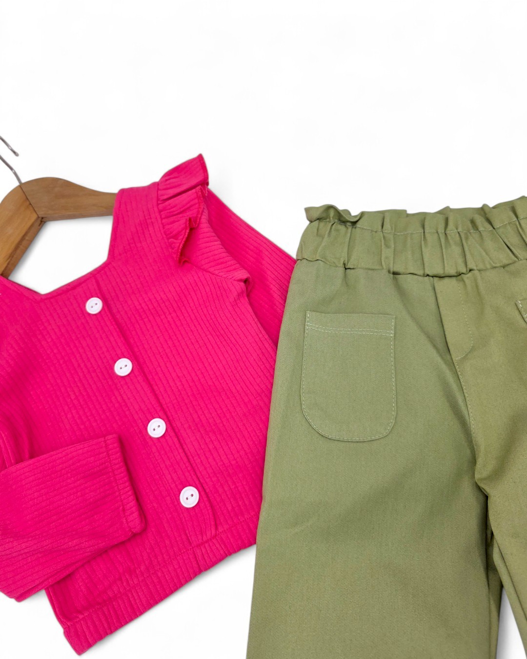 Kız Çocuk 2-3-4-5-6 Yaş Keten Pantalonlu, Fitilli Crop Bluzlu Mevsimlik Alt Üst Takım R981