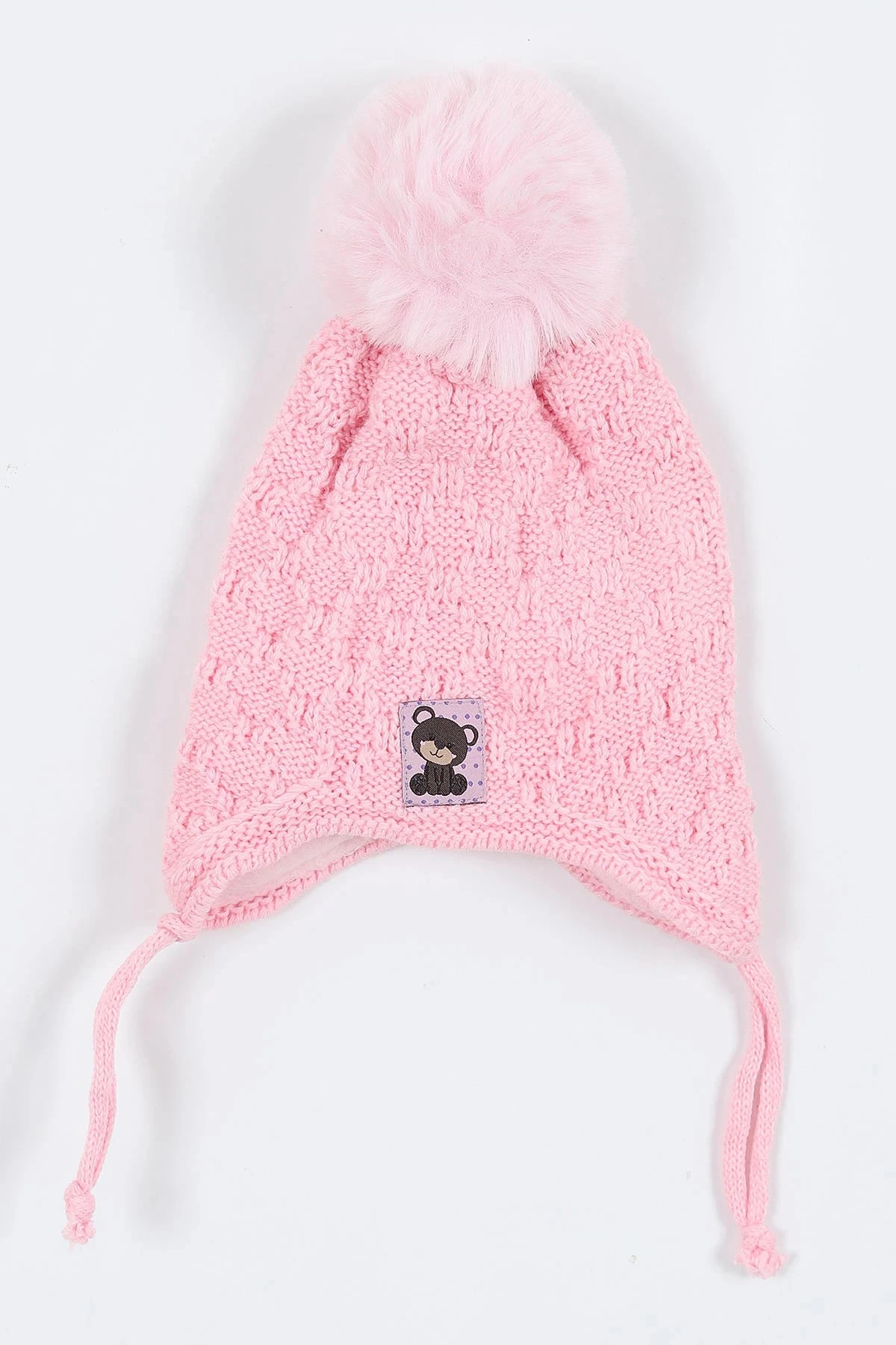 Kız Bebek 0-18 Aylık İçi Polarlı Triko Bere / 0-18 Ay için Uygundur. BR22 - PEMBE